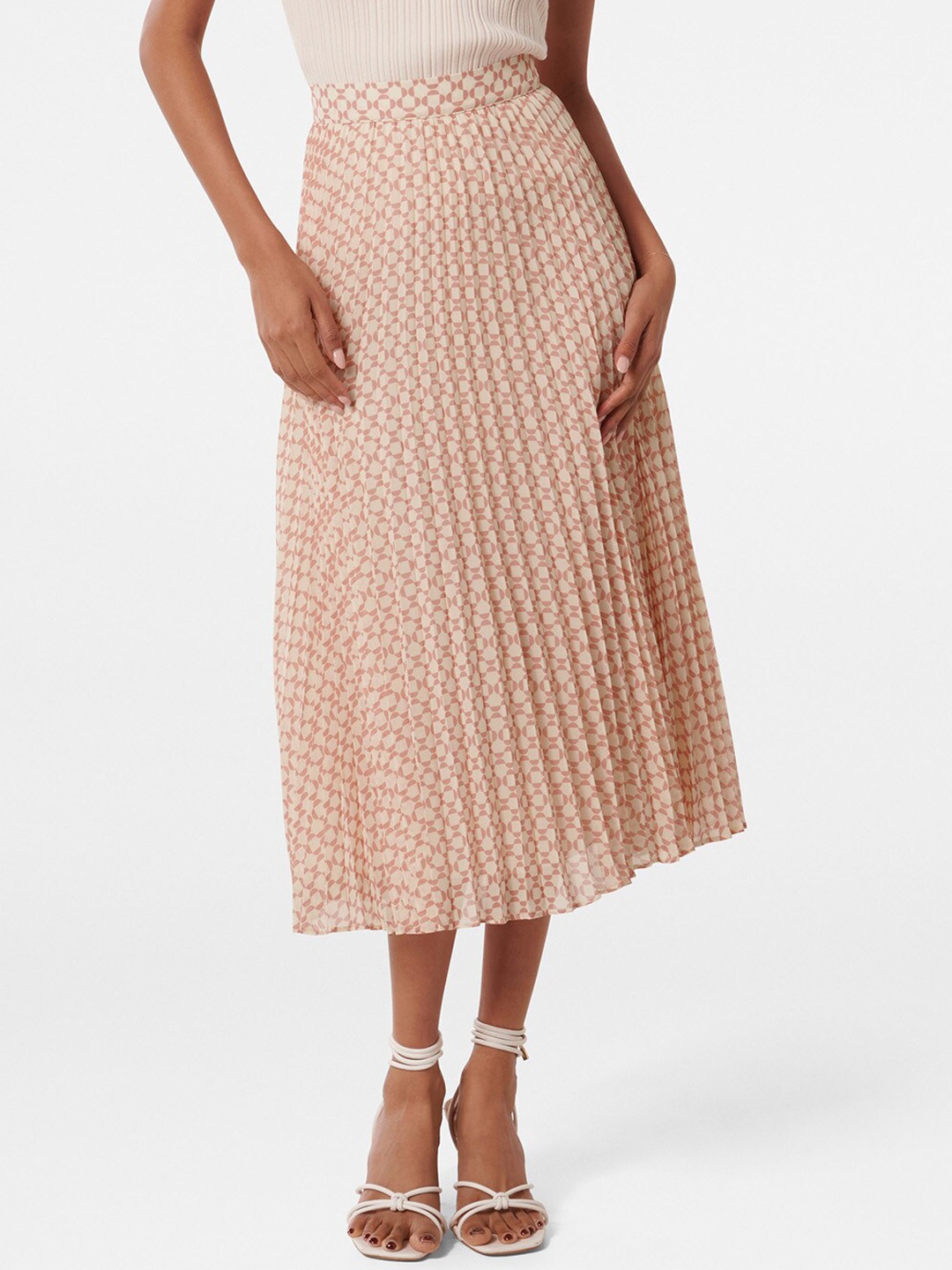 

Forever New Women Geometric Printed Flared Pleated Skirts, Beige