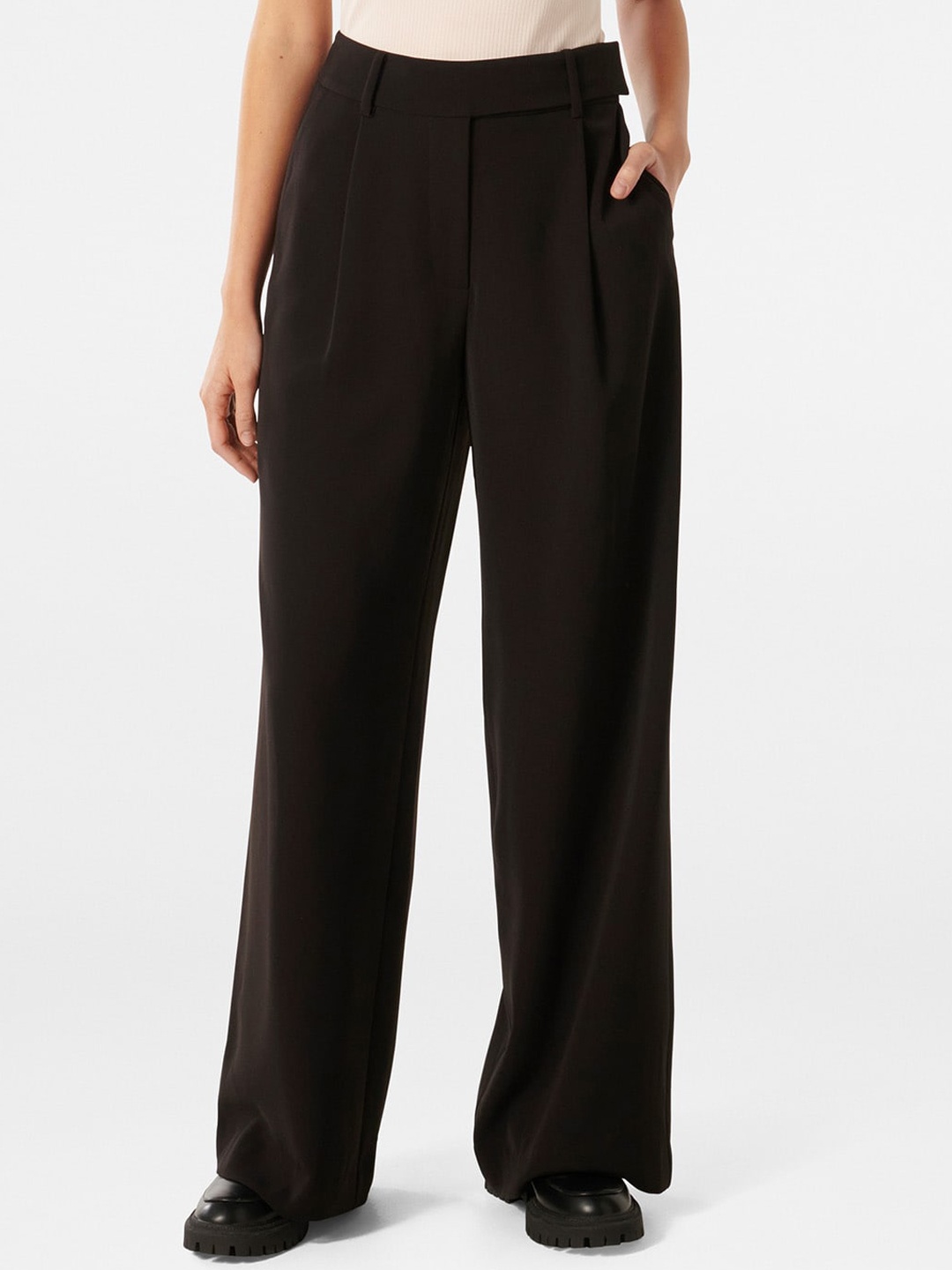 

Forever New Women High-Rise Pleated Parallel Trousers, Black