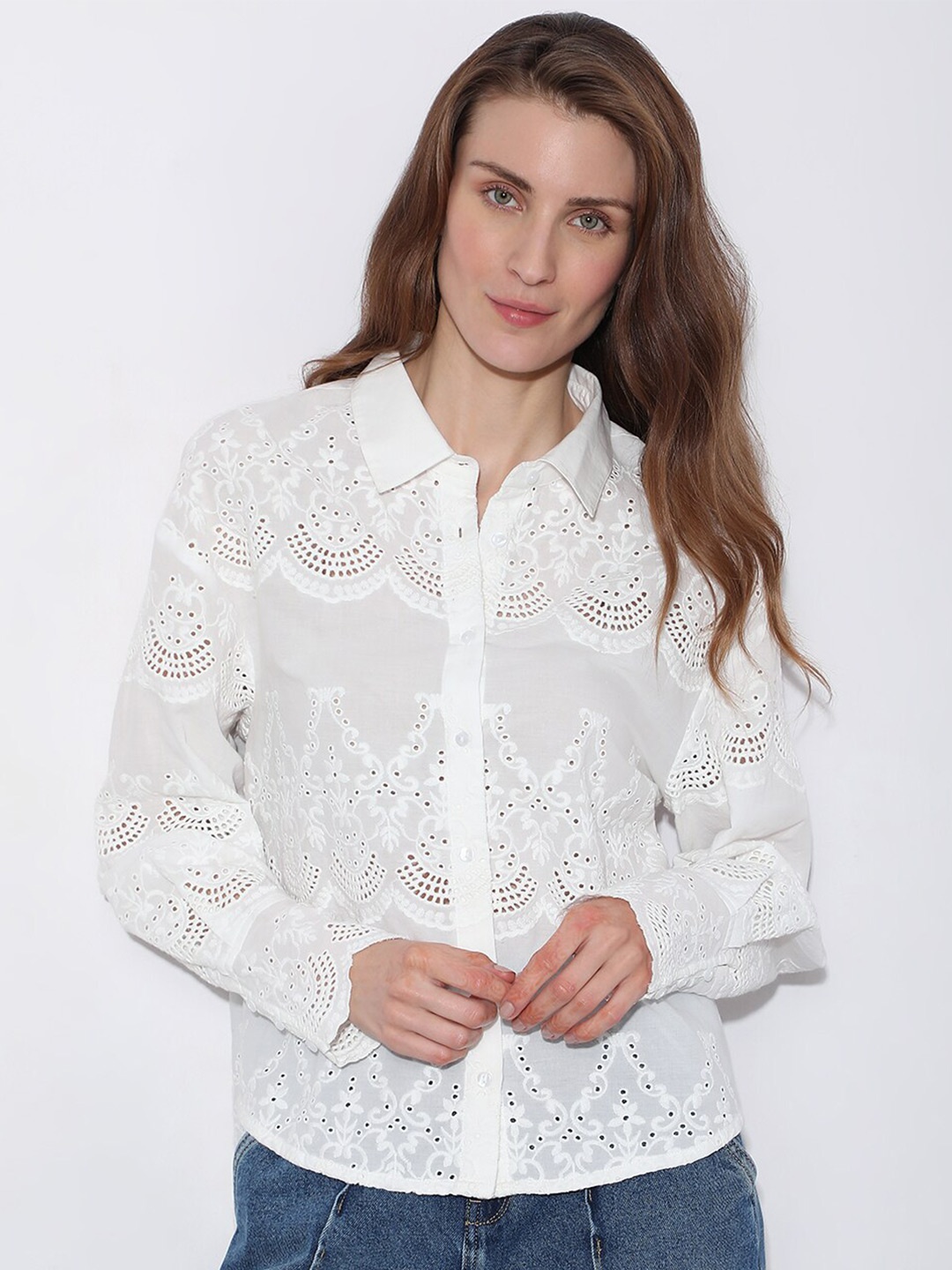 

Vero Moda Self Design Cotton Casual Shirt, White