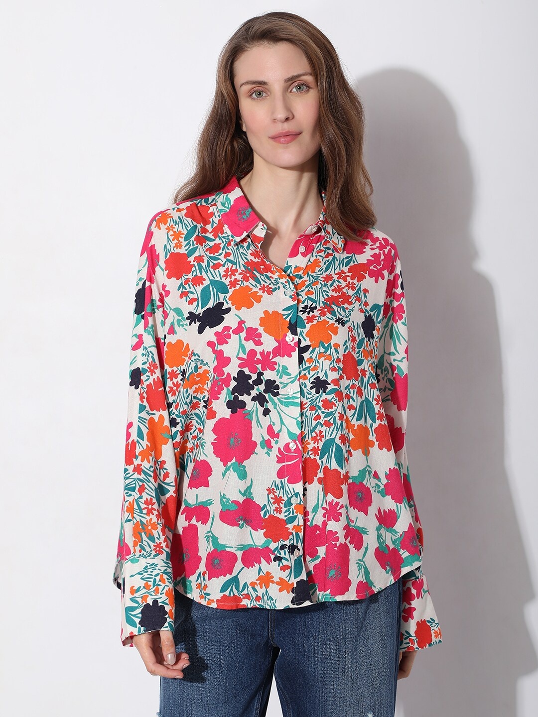 

Vero Moda Slim Fit Floral Printed Casual Shirt, Pink