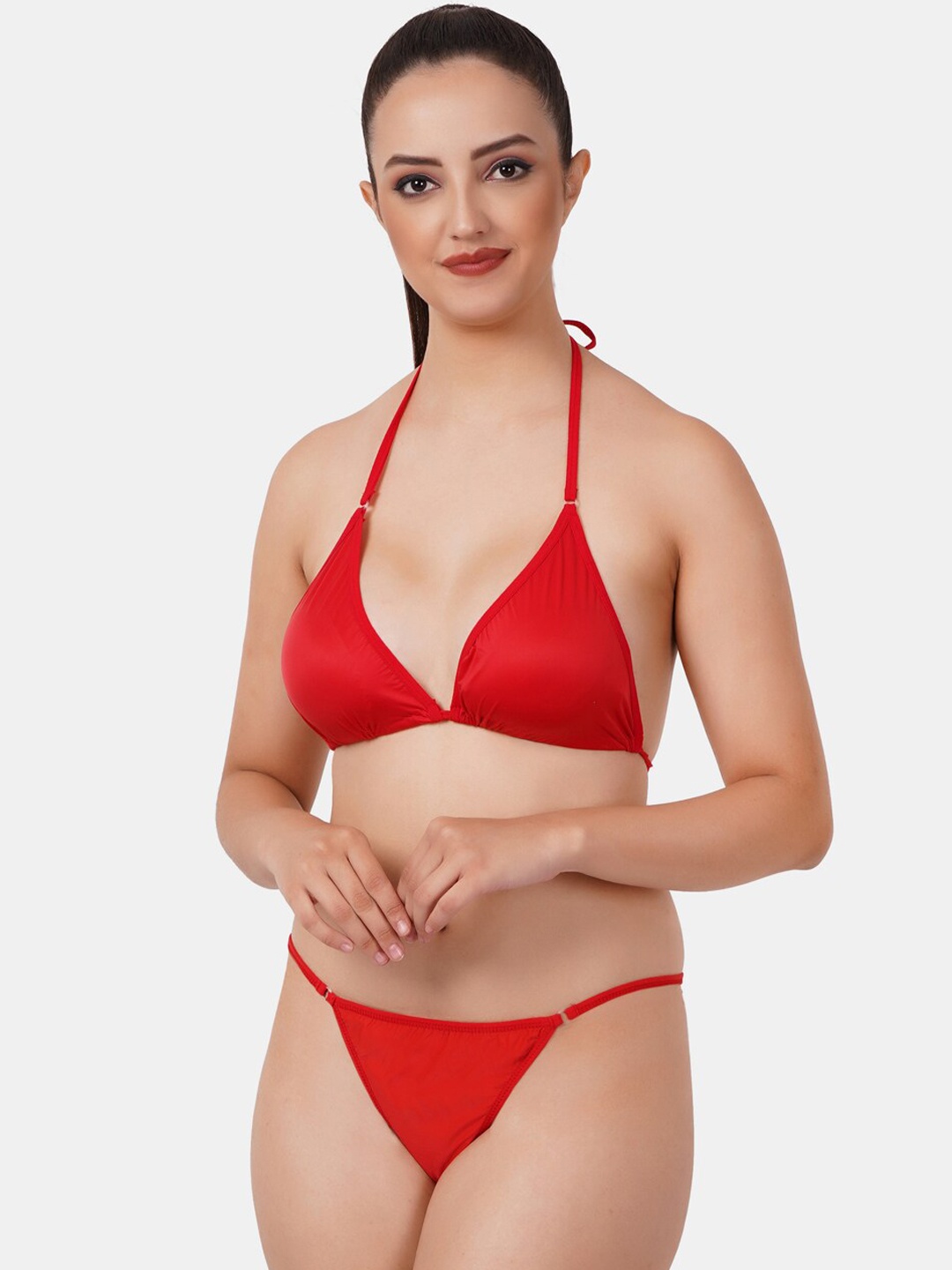 

Fleurt Halter Neck Lingerie Set, Red