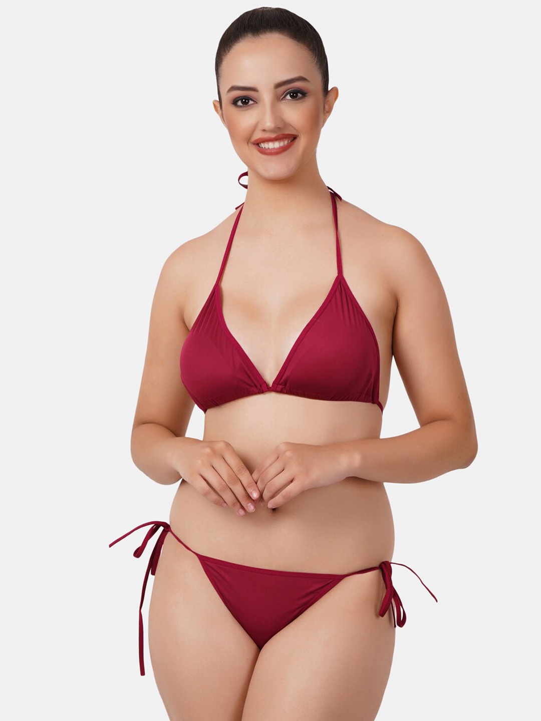

Fleurt Halter Neck Lingerie Set, Maroon