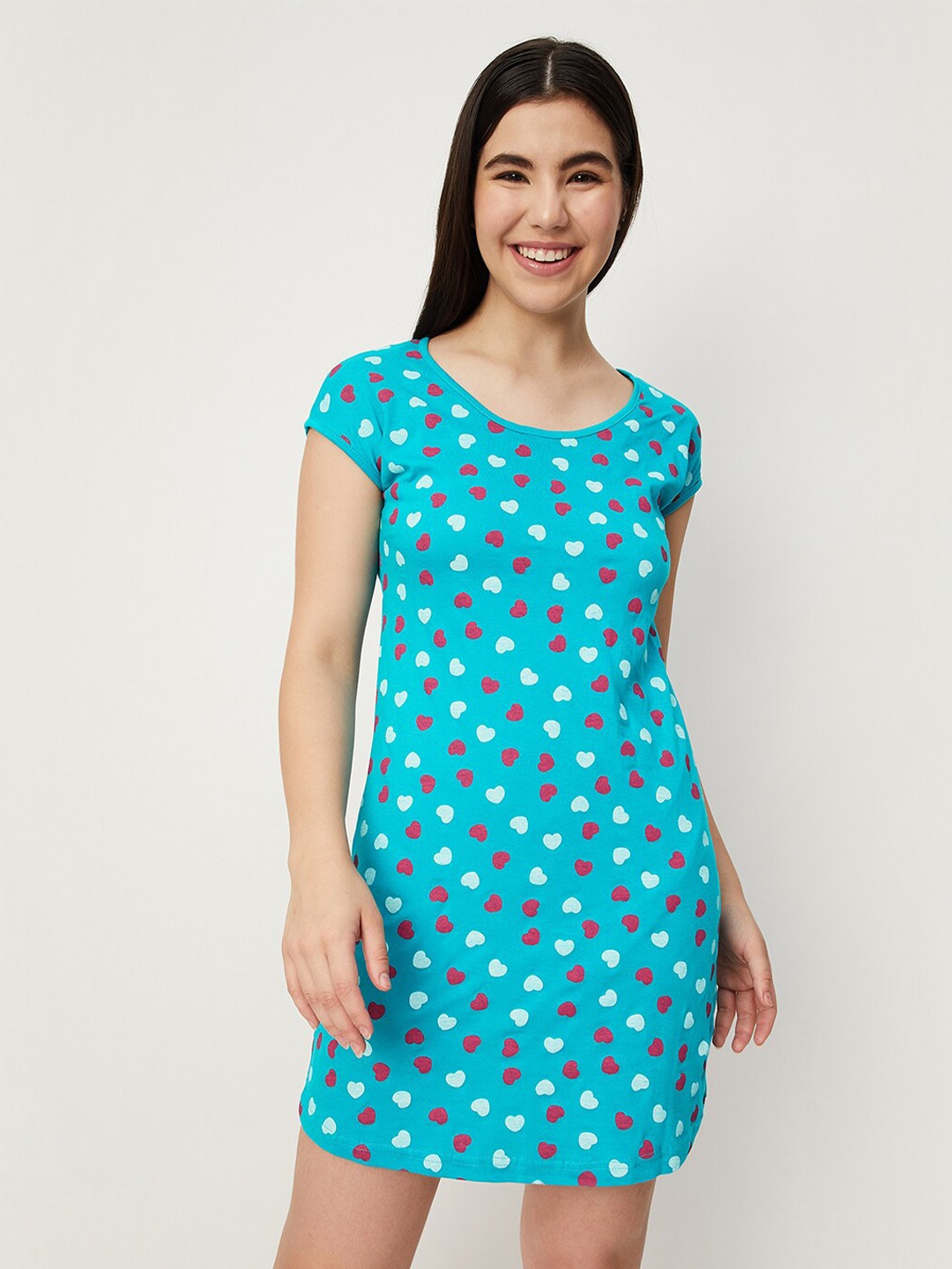 

max Conversational Printed Pure Cotton T-Shirt Nightdress, Blue
