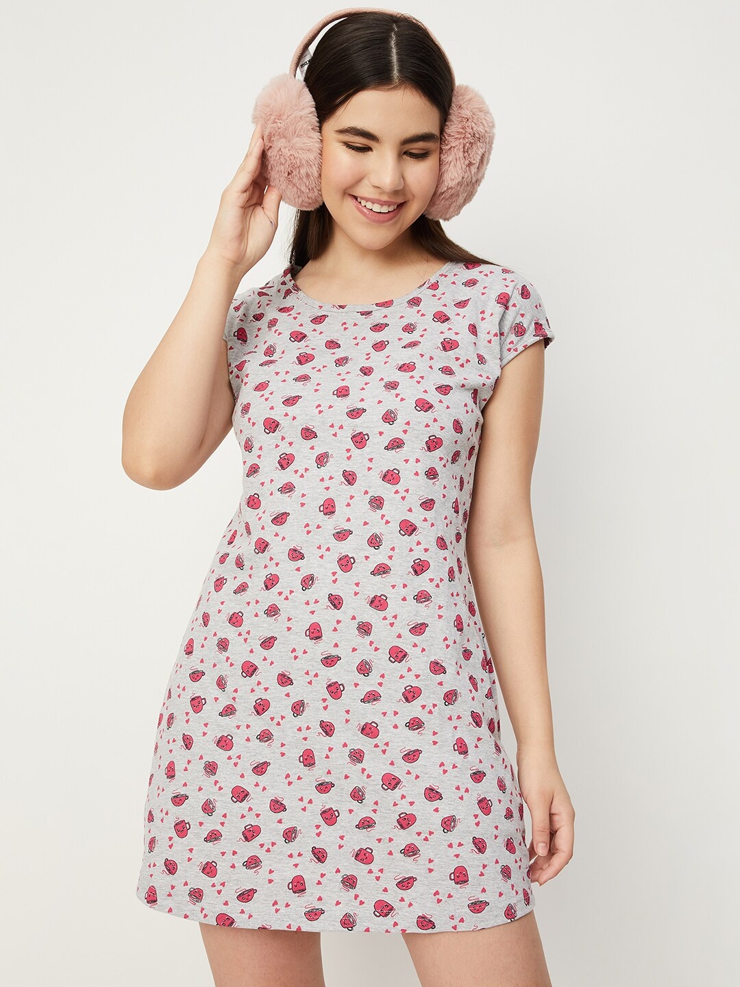 

max Printed Pure Cotton Nightdress, Grey