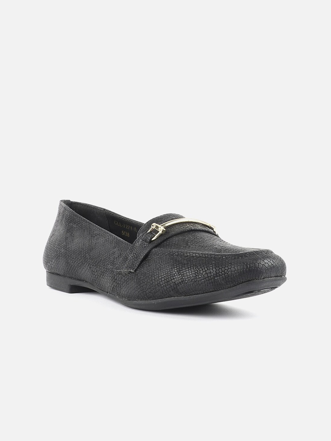 

Carlton London Women Textured Comfort Insole Horsebit Loafers, Black