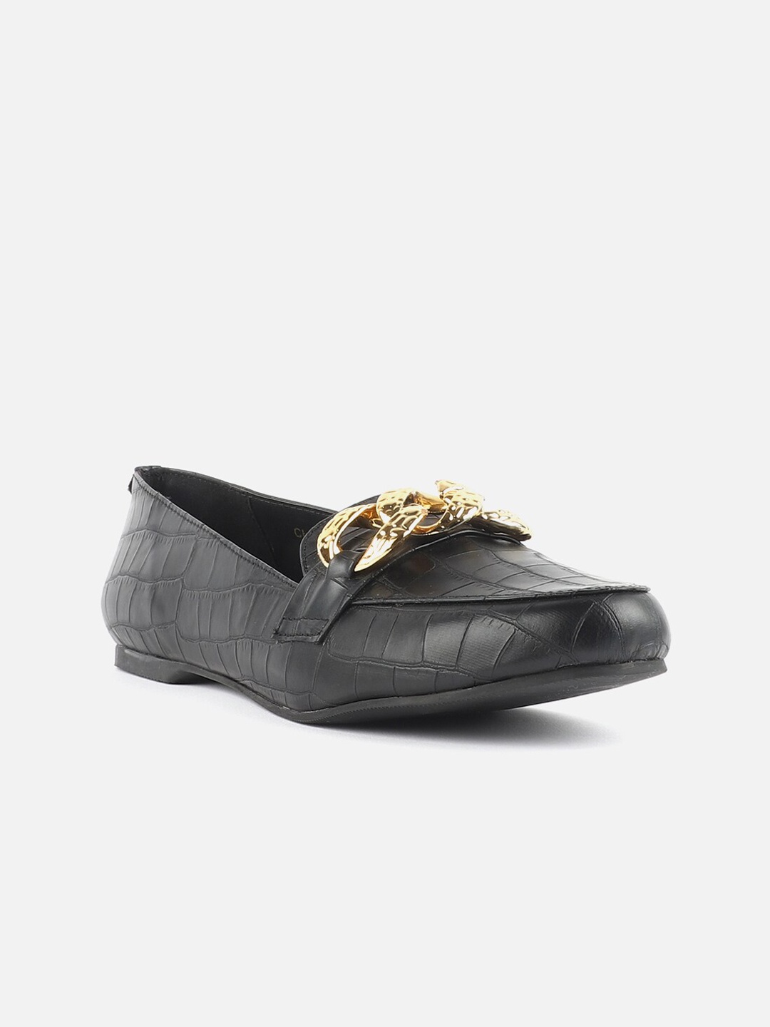 

Carlton London Women Textured Comfort Insole Horsebit Loafers, Black
