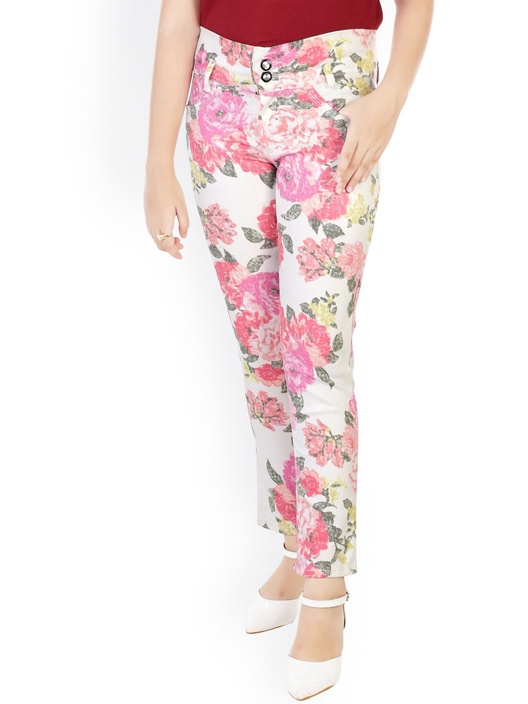 

BAESD Girls Floral Printed Clean Look Jeans, White