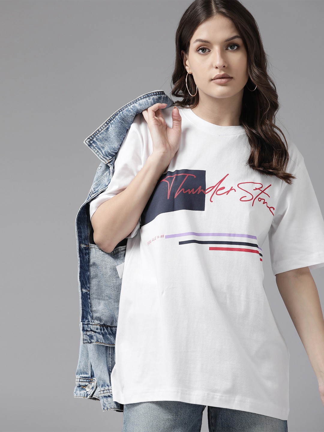 

Roadster Women Typography Printed Pure Cotton Oversized T-shirt, White