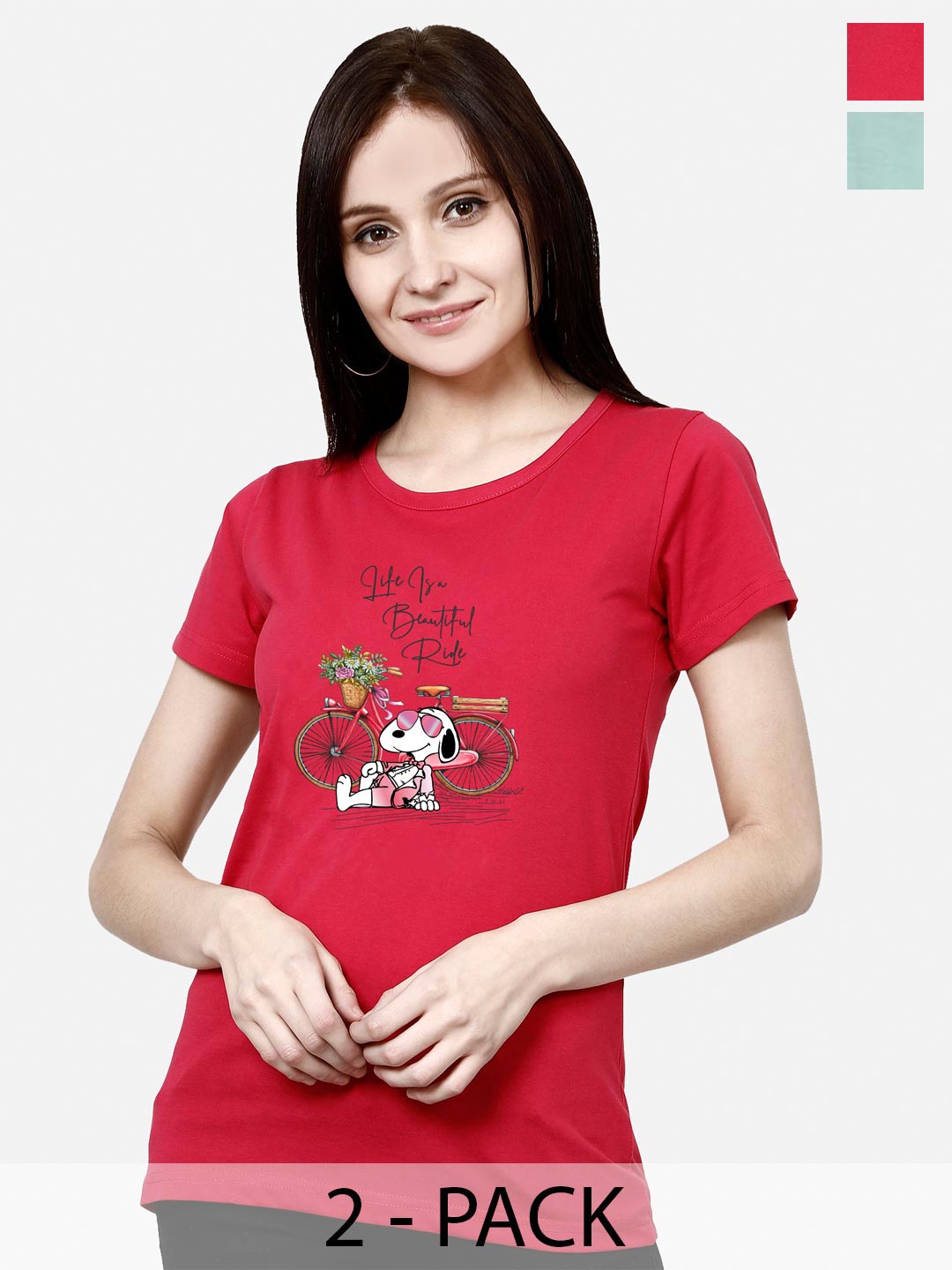 

CHOZI Pack Of 2 Graphic Printed Cotton T-shirts, Pink