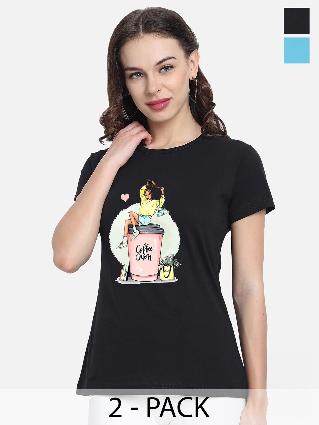 

CHOZI Pack Of 2 Graphic Printed Cotton T-shirt, Black