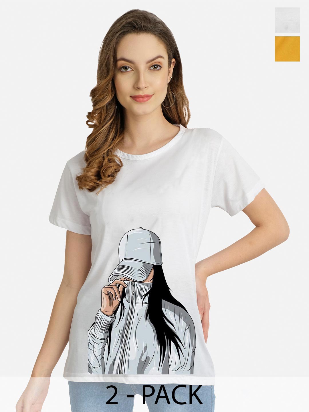

CHOZI Pack Of 2 Graphic Printed Cotton T-Shirt, Mustard