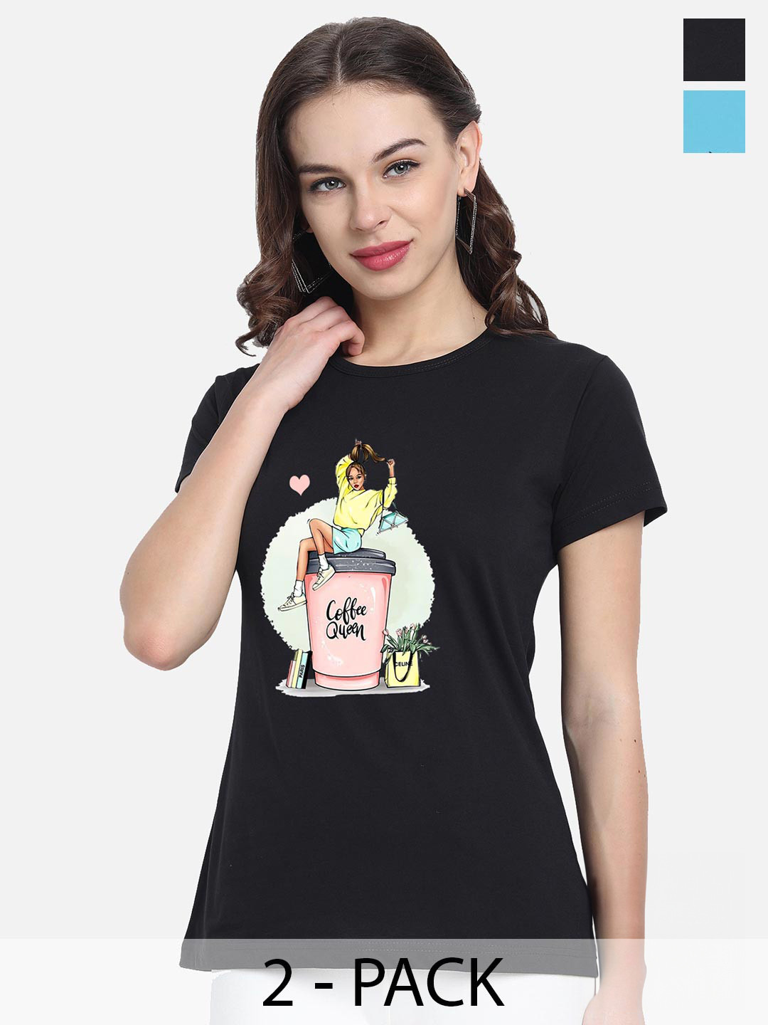 

CHOZI Pack Of 2 Graphic Printed Cotton T-shirt, Black