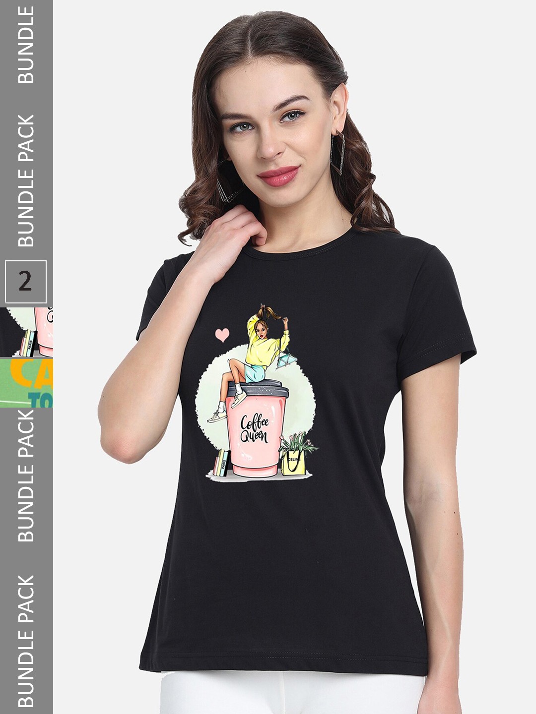

CHOZI Pack of 2 Graphic Printed Cotton T-shirt, Black