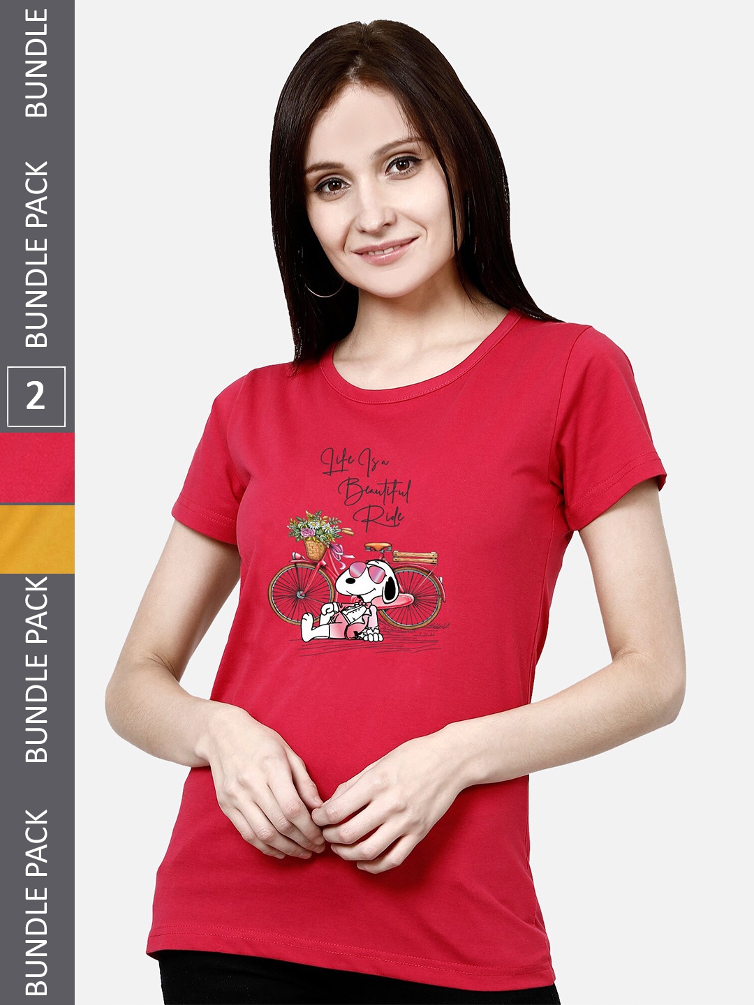 

CHOZI Pack of 2 Printed Cotton Knitted T-shirt, Red