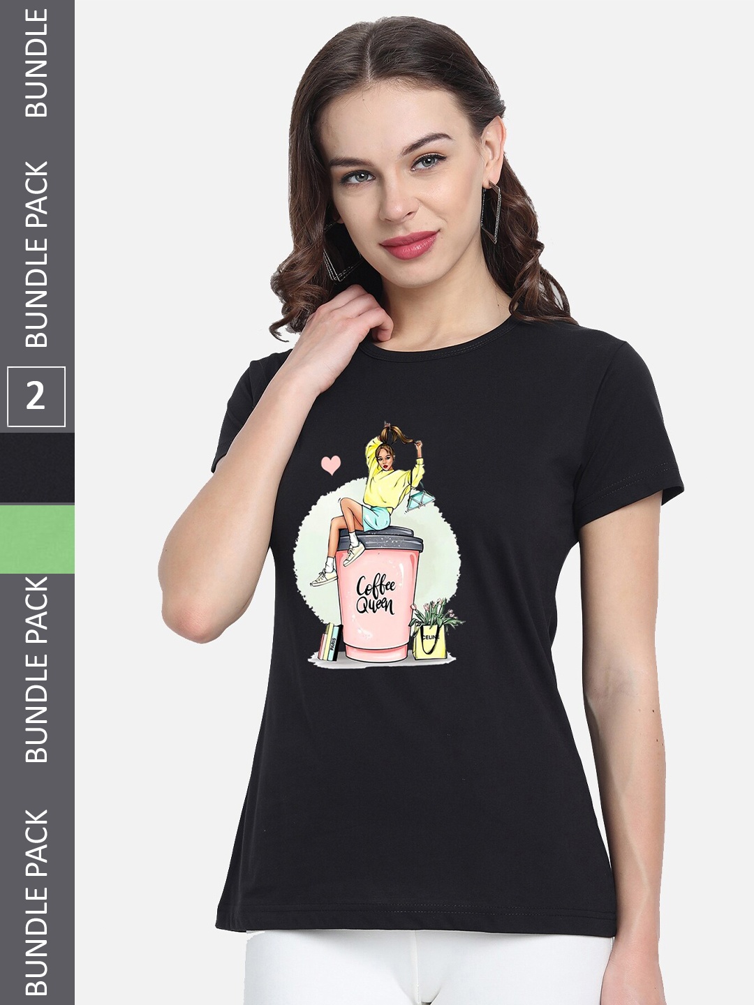 

CHOZI Pack Of 2 Graphic Printed Cotton T-shirt, Black