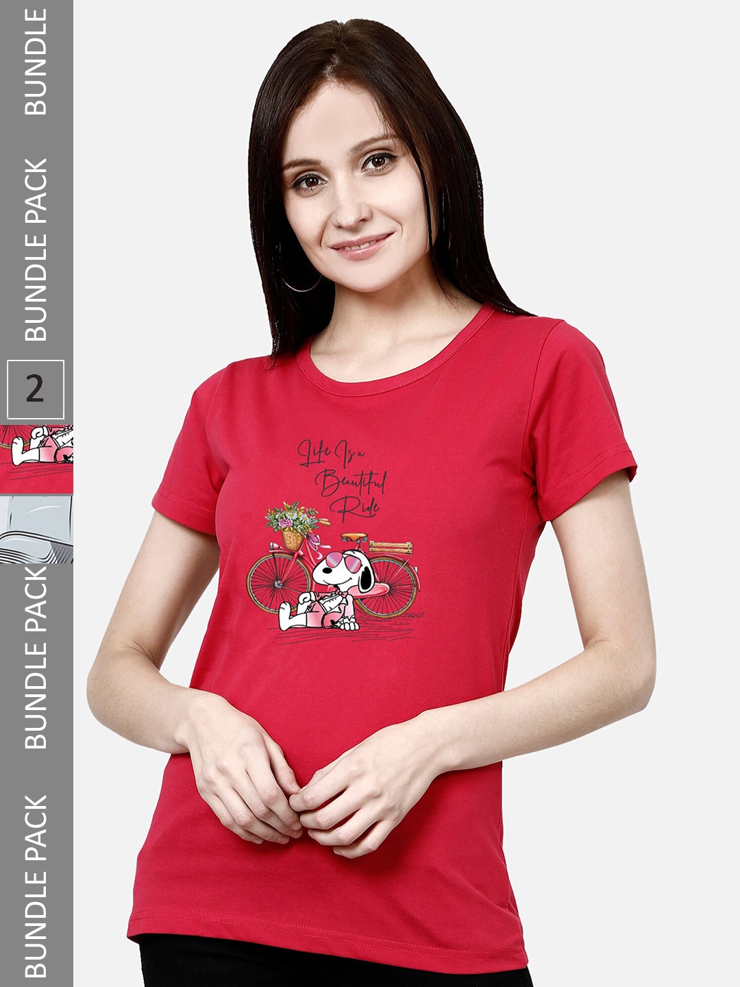 

CHOZI Pack of 2 Printed Cotton T-shirt, Pink