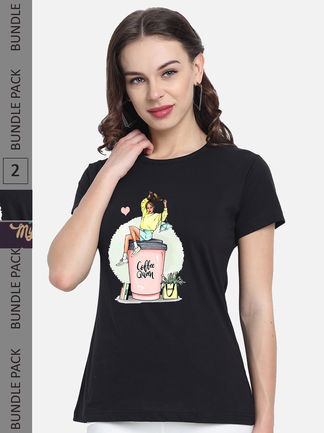 

CHOZI Pack Of 2 Printed Regular Fit Cotton Casual T-shirt, Black