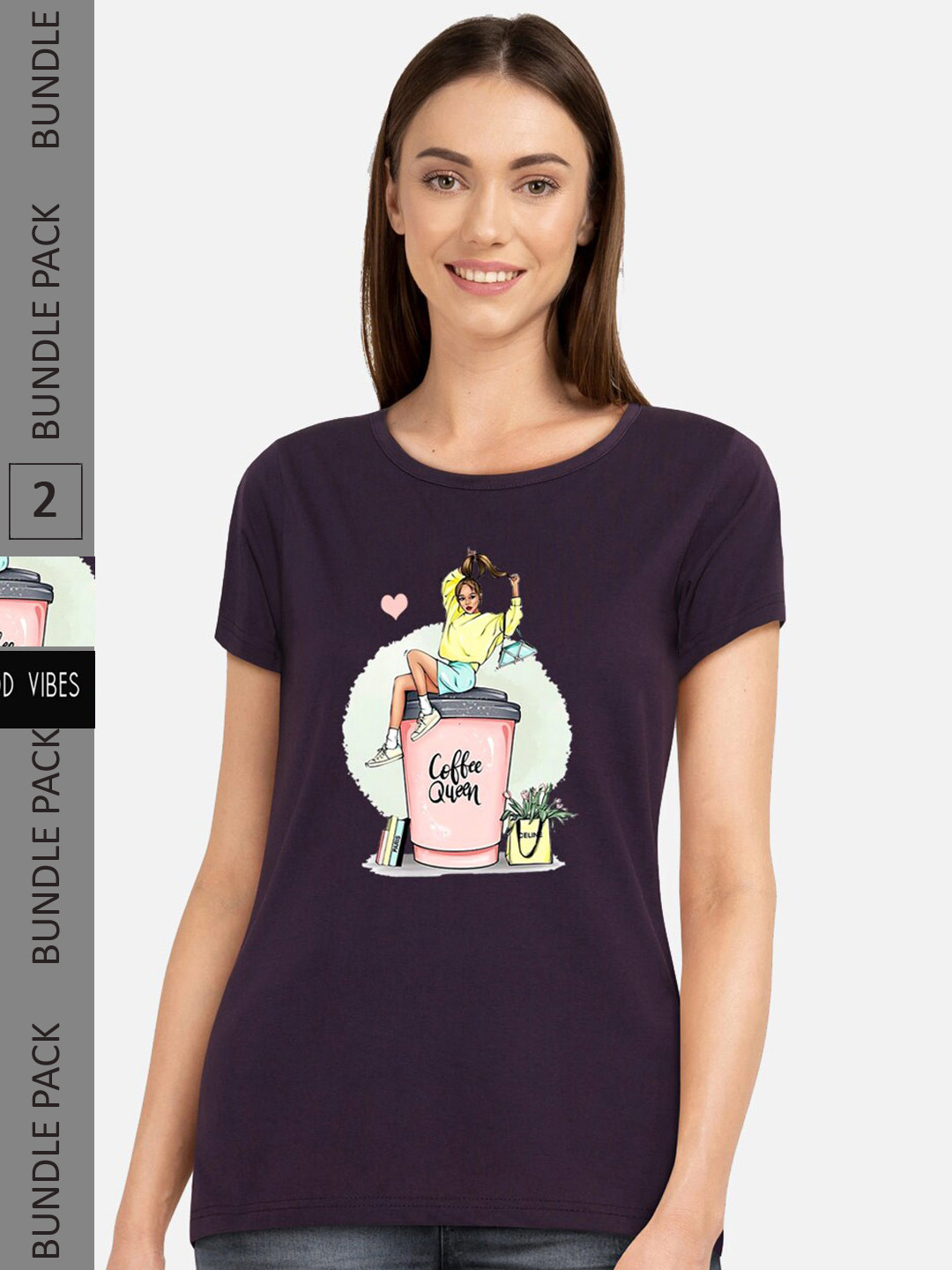 

CHOZI Pack Of 2 Printed Regular Fit Cotton Casual T-shirt, Purple