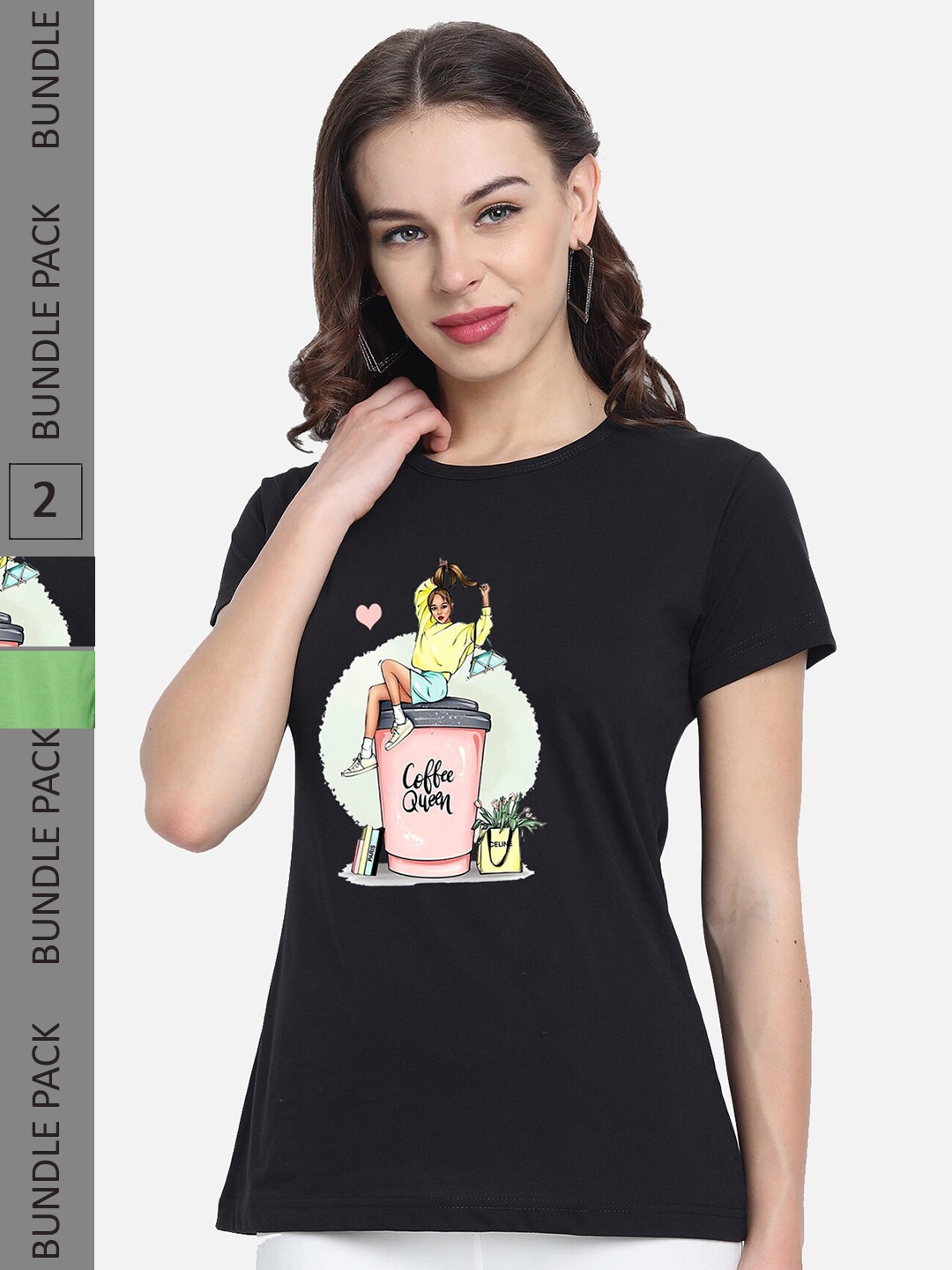 

CHOZI Pack of 2 Printed Cotton T-shirt, Black