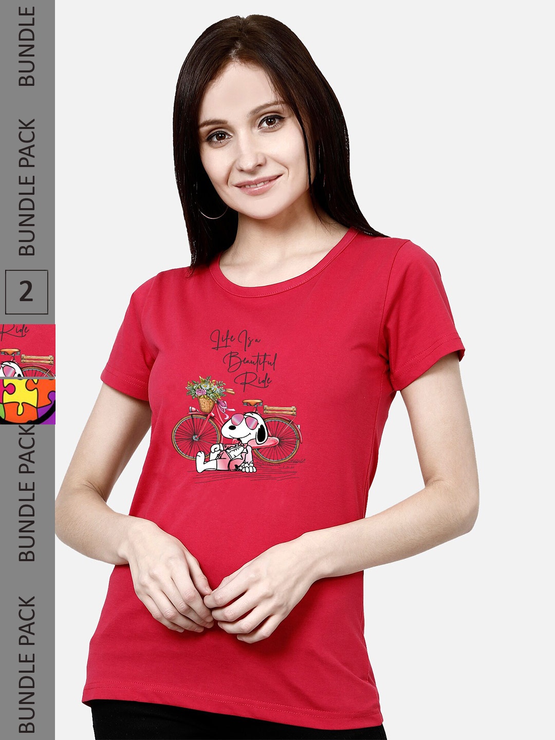 

CHOZI Pack Of 2 Typography Printed Cotton T-shirt, Pink