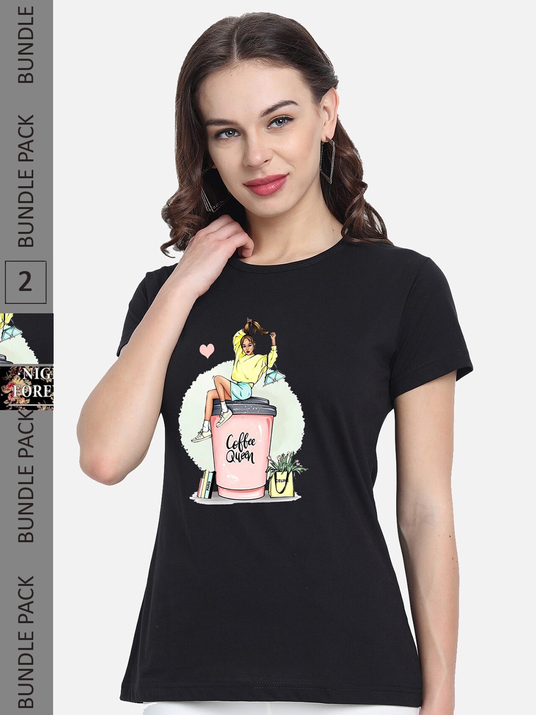 

CHOZI Pack Of 2 Graphic Printed Cotton T-shirt, Black