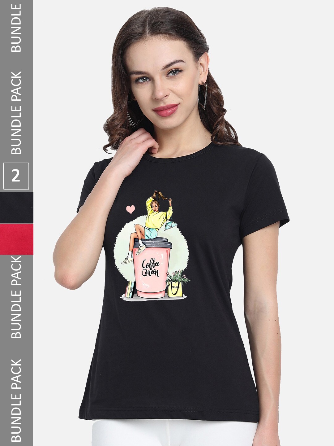 

CHOZI Pack Of 2 Typography Printed Round Neck Regular Fit Cotton T-Shirt, Black