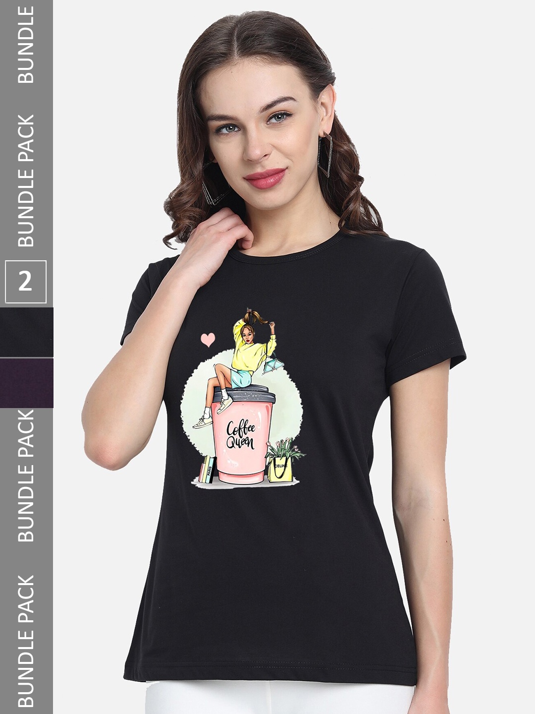 

CHOZI Pack Of 2 Graphic Printed Round Neck Regular Fit Cotton T-Shirt, Black