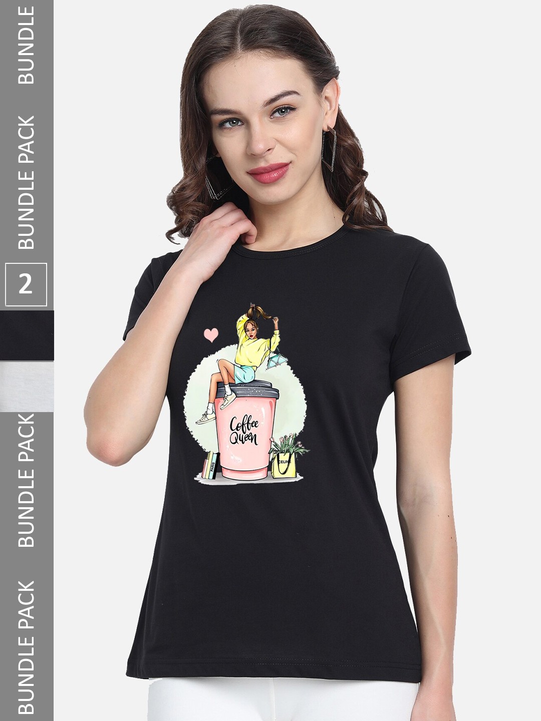 

CHOZI Pack Of 2 Graphic Printed Cotton T-shirts, Black