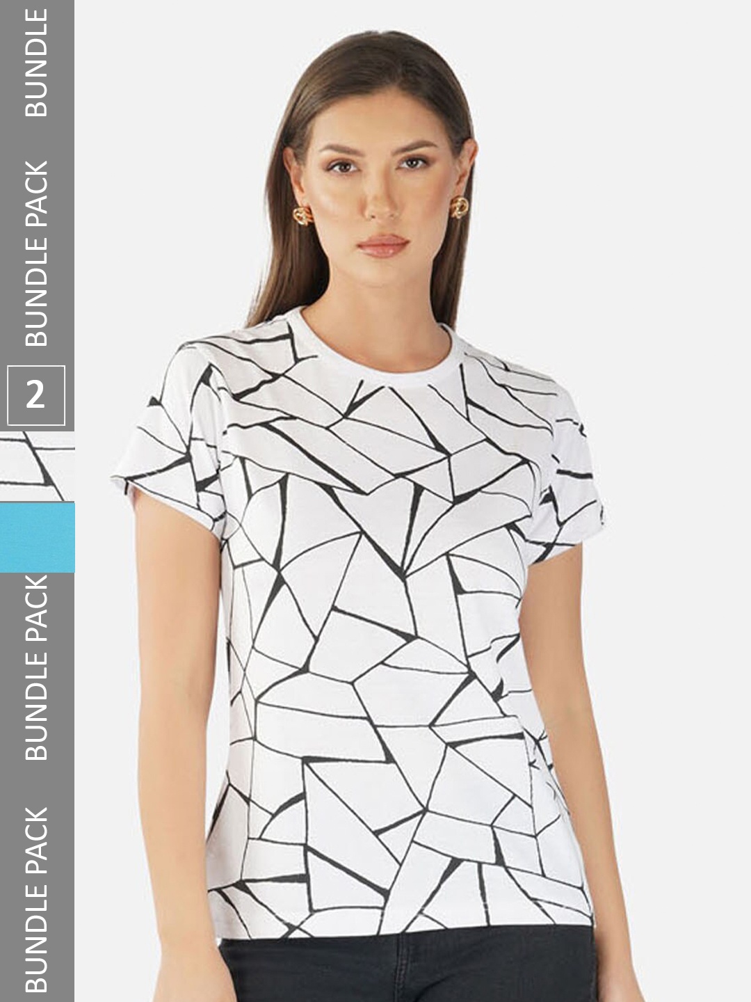 

CHOZI Pack Of 2 Geometric Printed Cotton T-Shirt, White