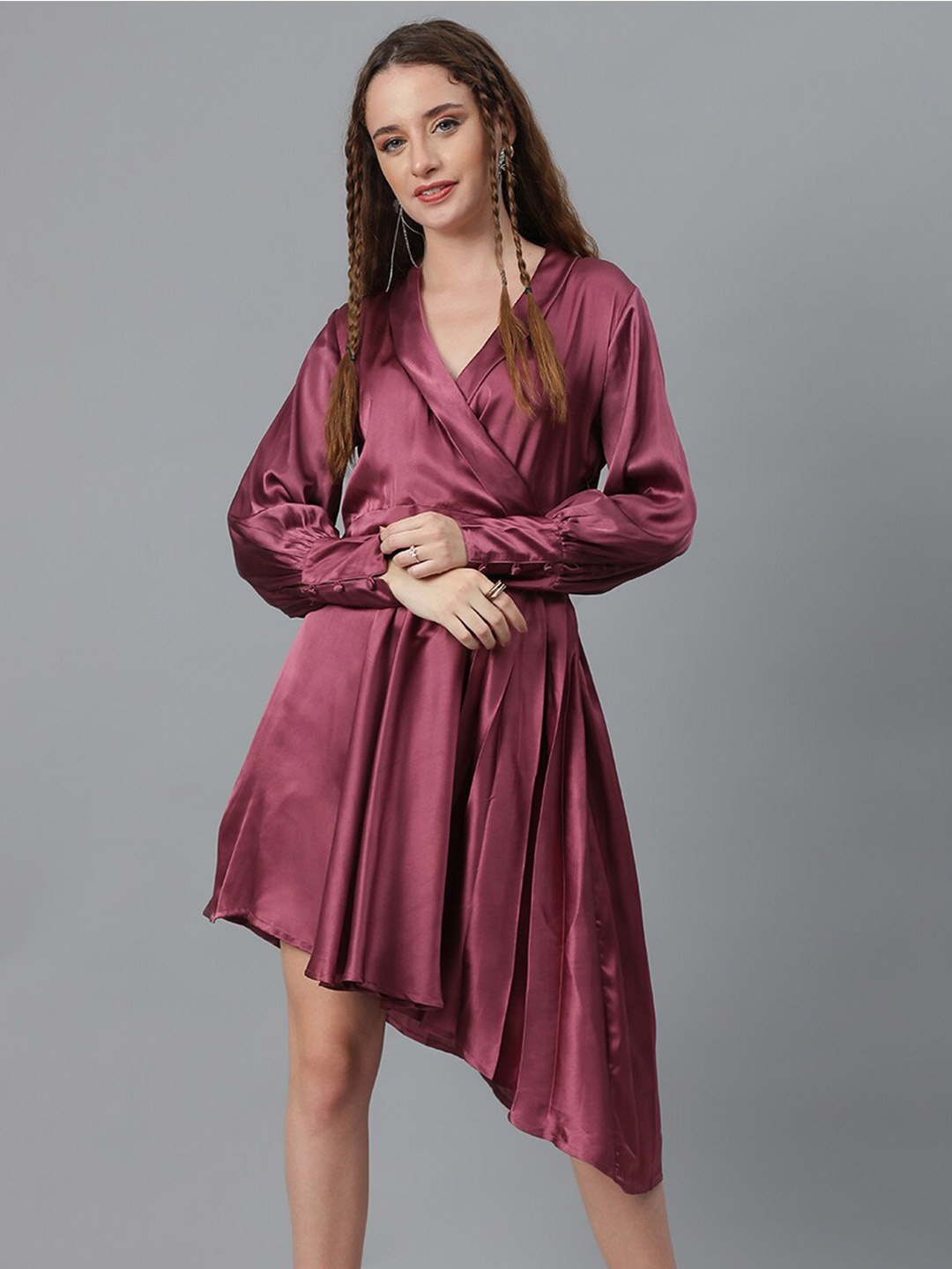 

Kotty Pink Cuffed Sleeves Fit & Flare Dress, Magenta