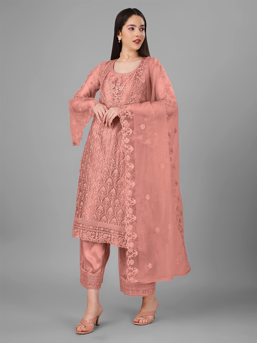 

Angroop Embroidered Semi-Stitched Dress Material, Orange