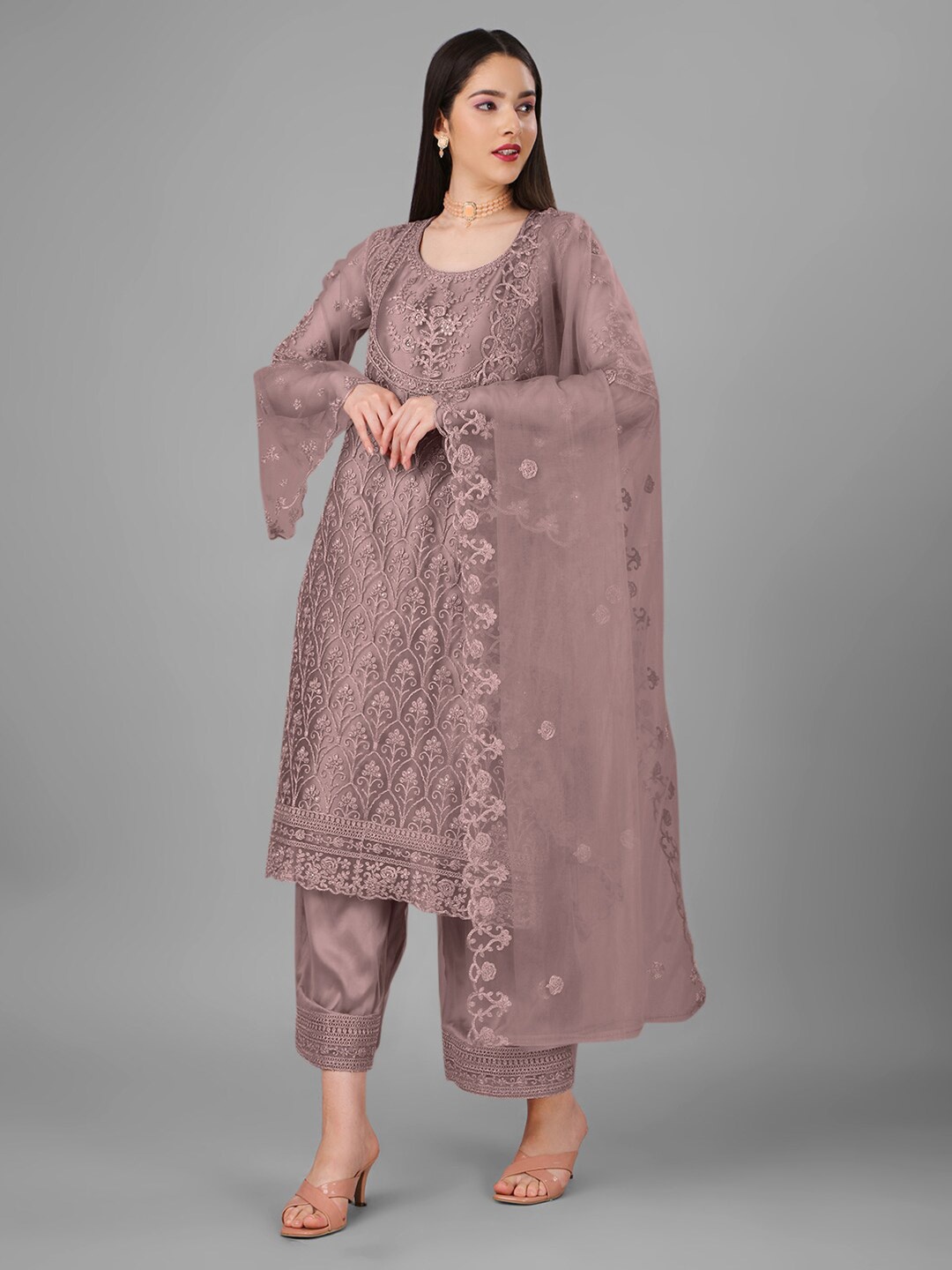 

Angroop Embroidered Semi-Stitched Dress Material, Brown