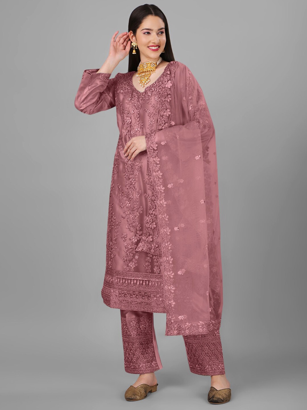 

Angroop Embroidered Semi-Stitched Dress Material, Pink