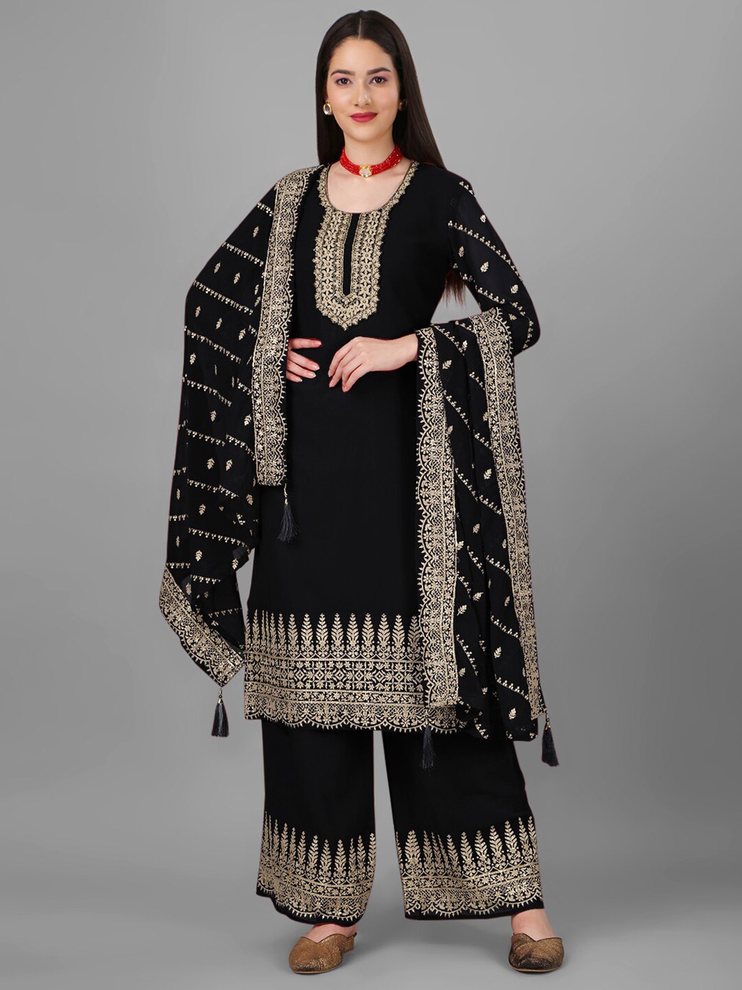 

Angroop Ethnic Motifs Embroidered Semi-Stitched Georgette Dress Material, Black