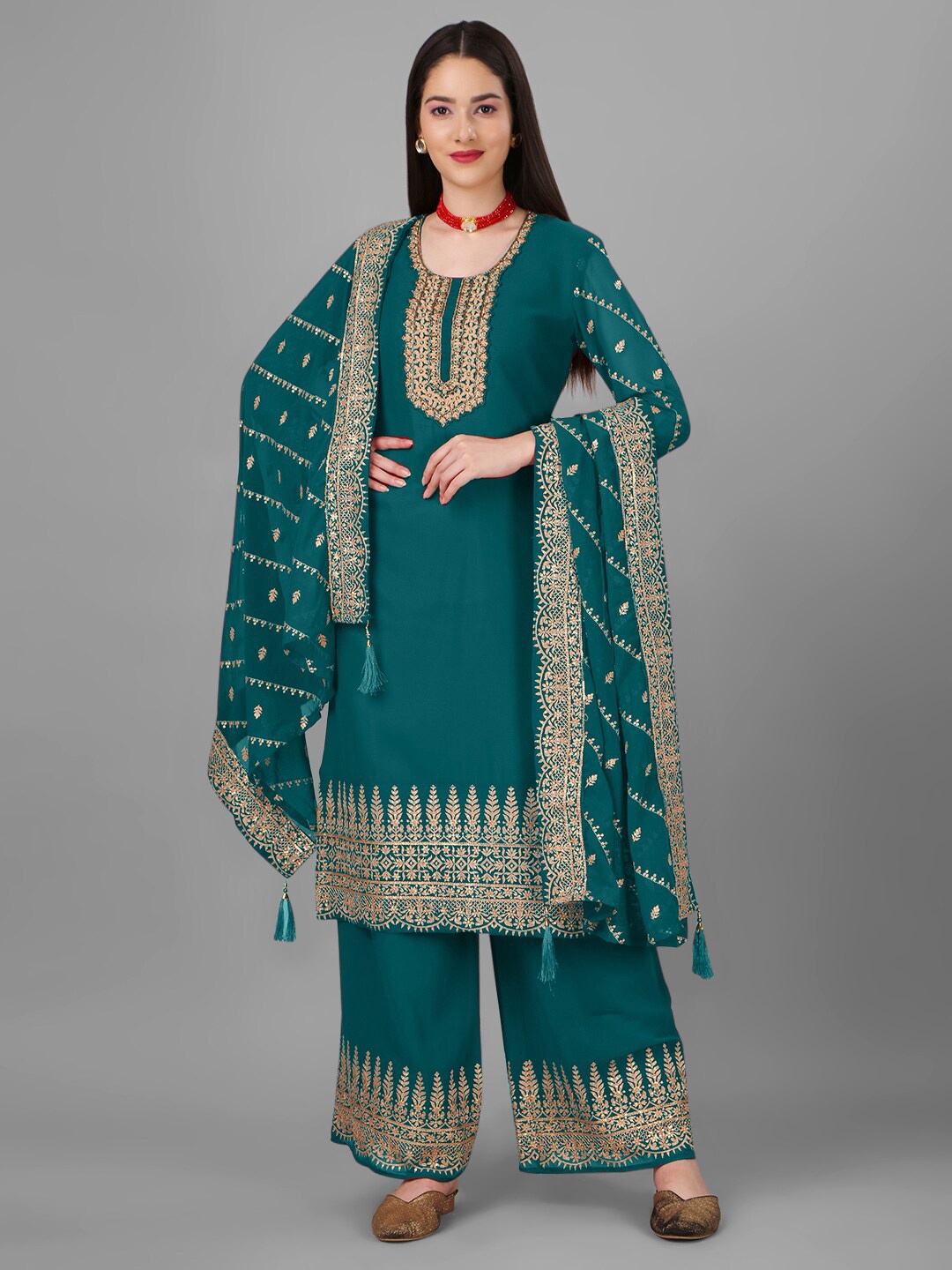 

Angroop Embroidered Semi-Stitched Dress Material, Turquoise blue