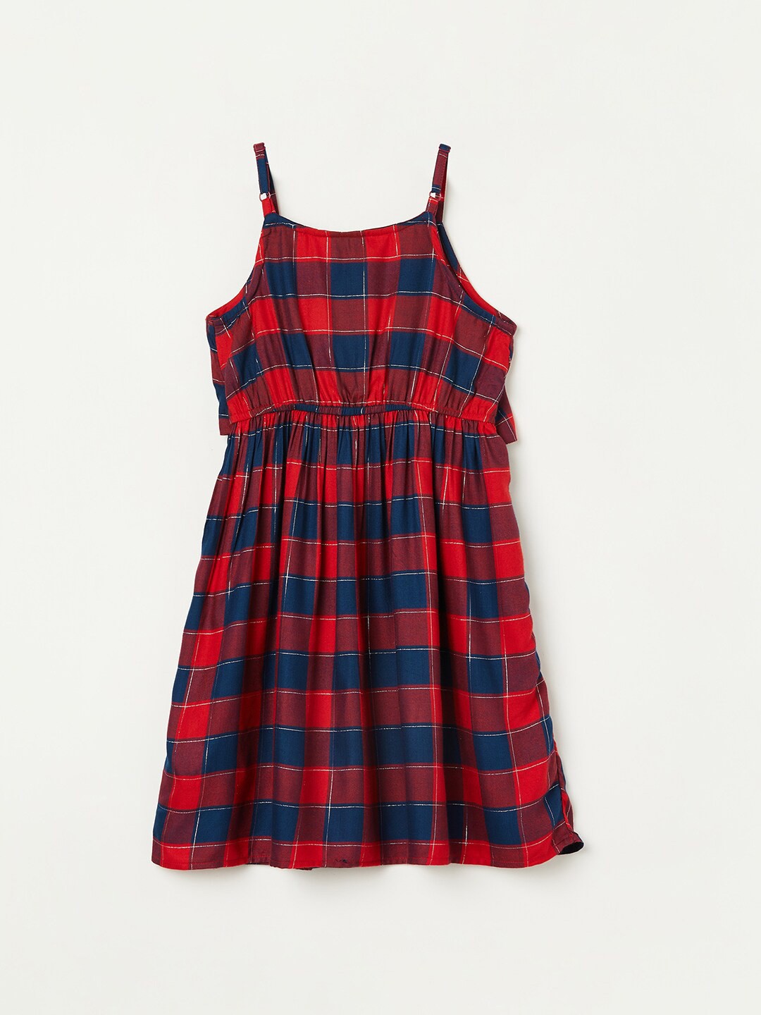 

Fame Forever by Lifestyle Girls Checked Shoulder Straps Fit & Flare Dress, Red