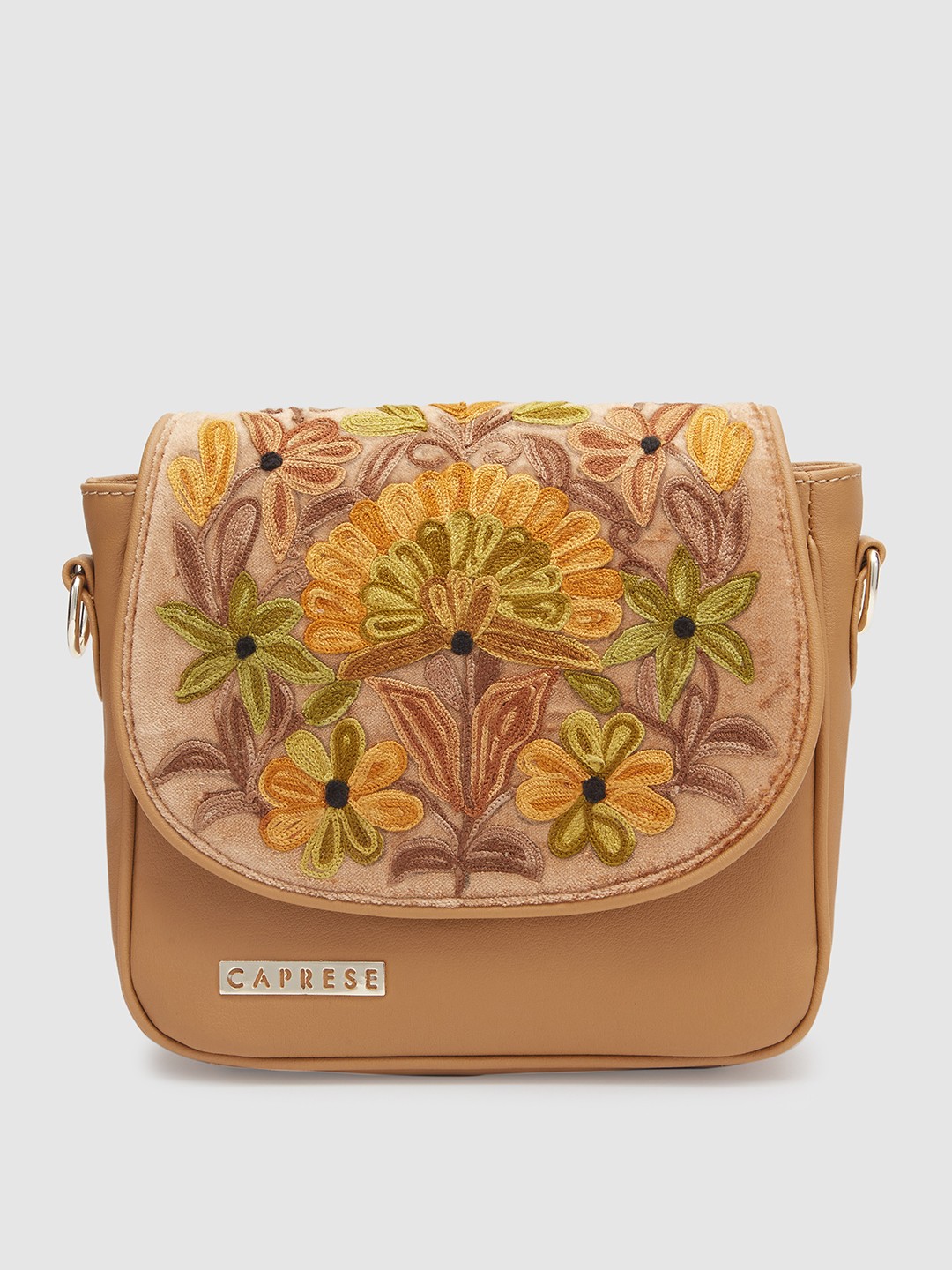 

Caprese Floral Embroidered Sling Bag, Beige