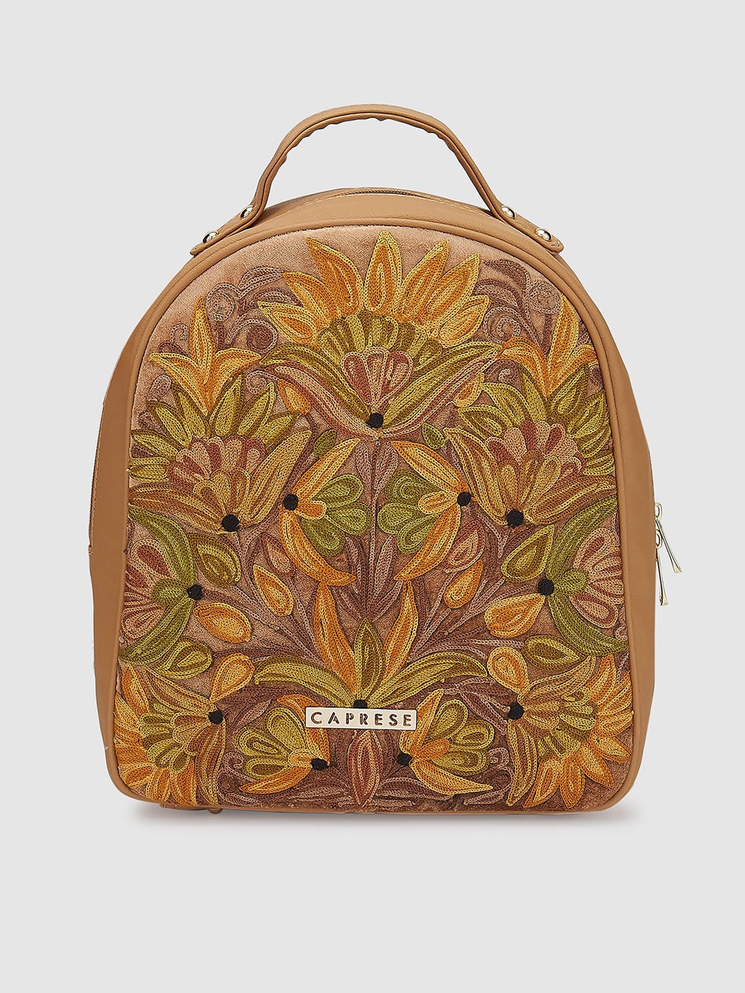 

Caprese Textured Embroidered Backpack, Beige
