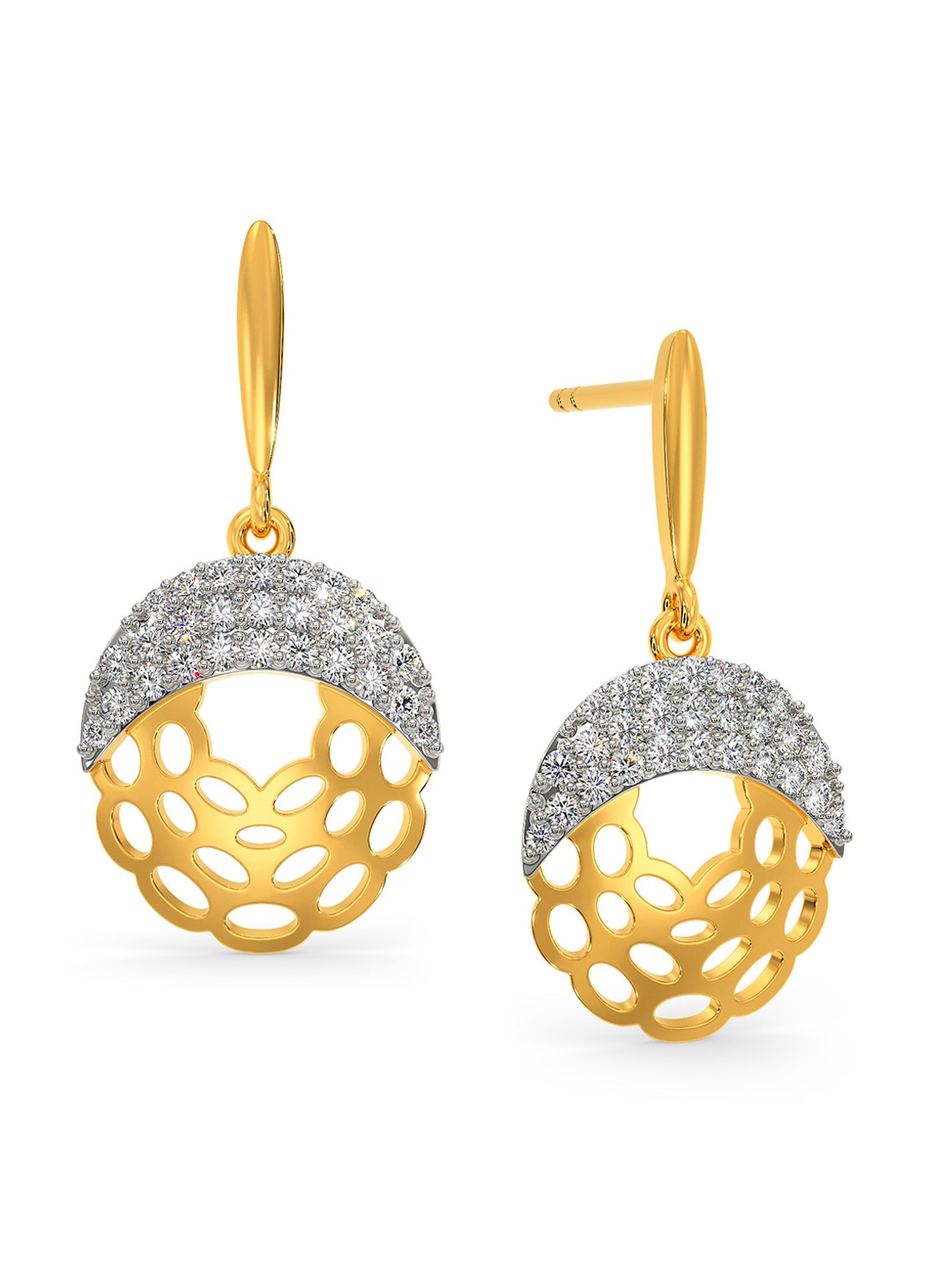 

MELORRA Knitted Drama Rhodium Plated 14KT Diamond Earrings-2.31gm, Gold