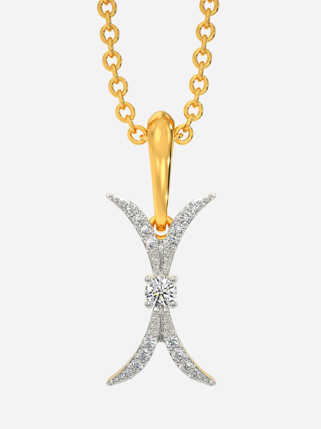

MELORRA Feather Rhodium Plated 14KT Gold Diamond Studded Pendant-0.87gm
