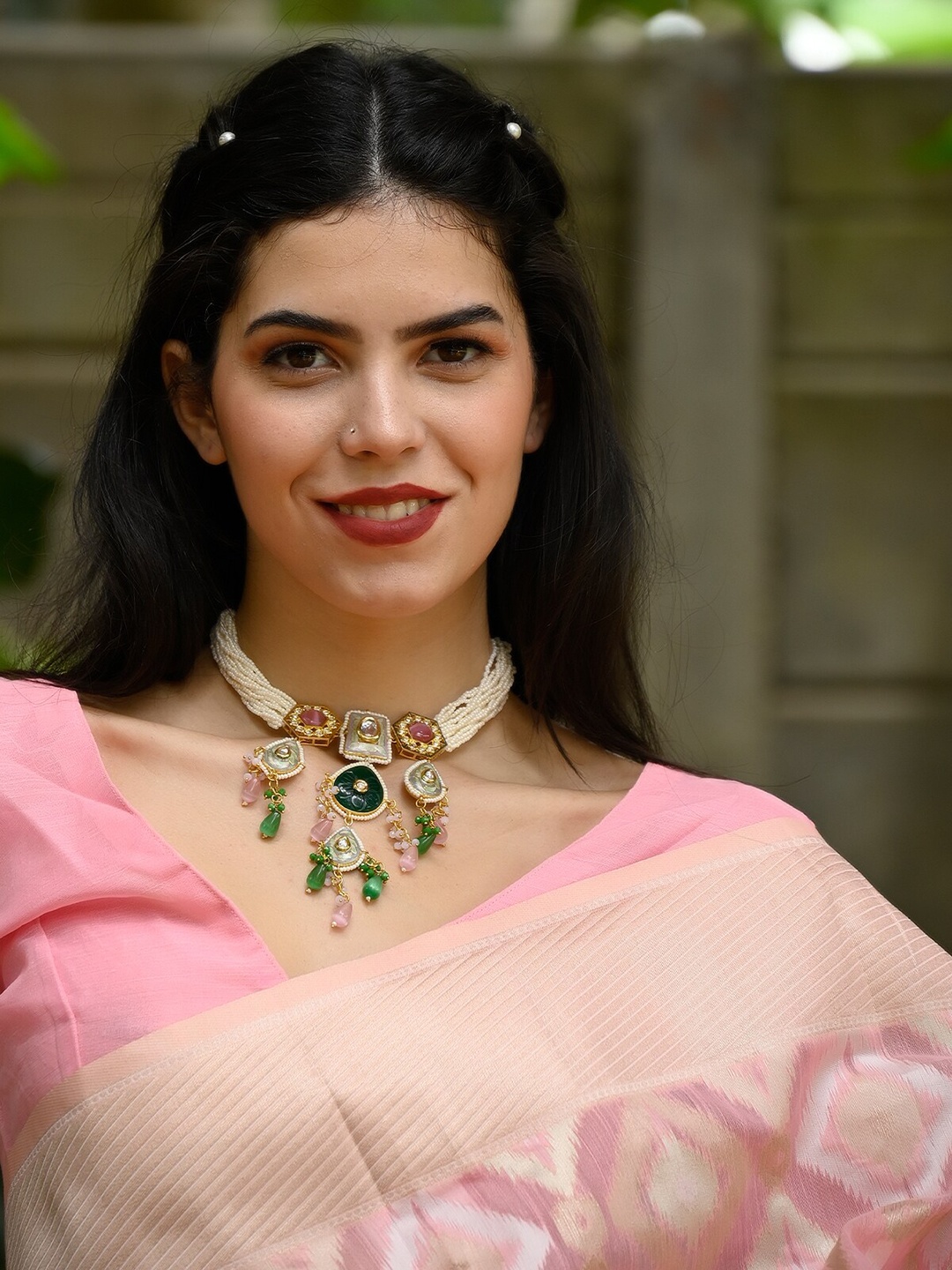 

ODETTE Gold-Plated Stone Studded & Beaded Jewellery Set