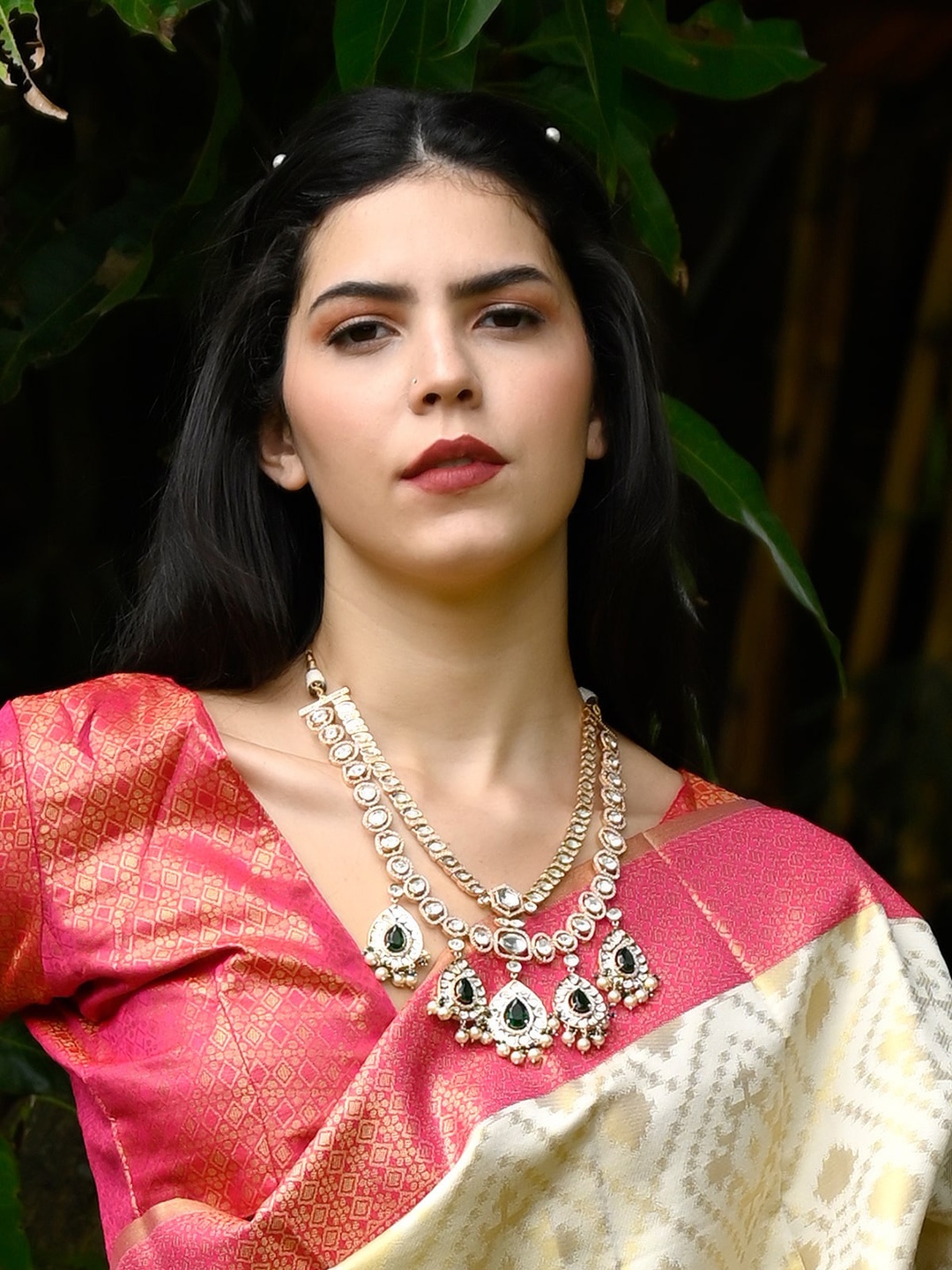 

ODETTE Gold-Plated Kundan-Studded Layered Bridal Necklace Jewellery Set