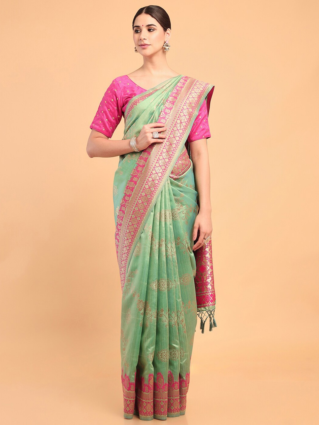 

MIMOSA Woven Design Zari Banarasi Saree, Green