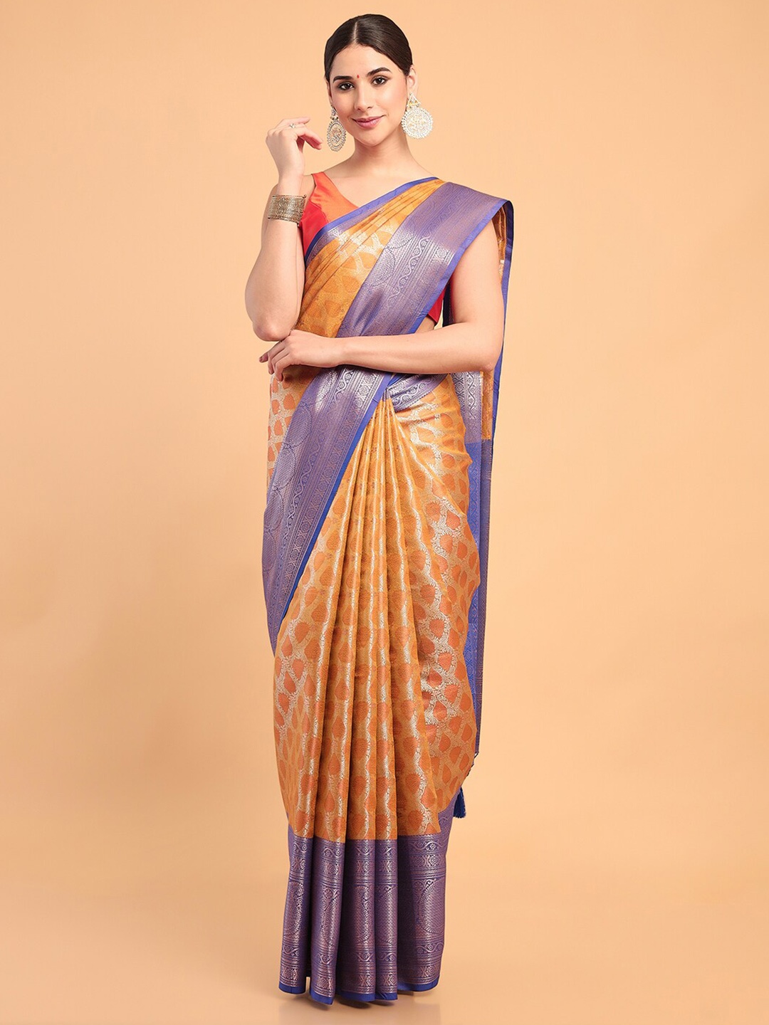 

MIMOSA Woven Design Zari Kanjeevaram Saree, Yellow