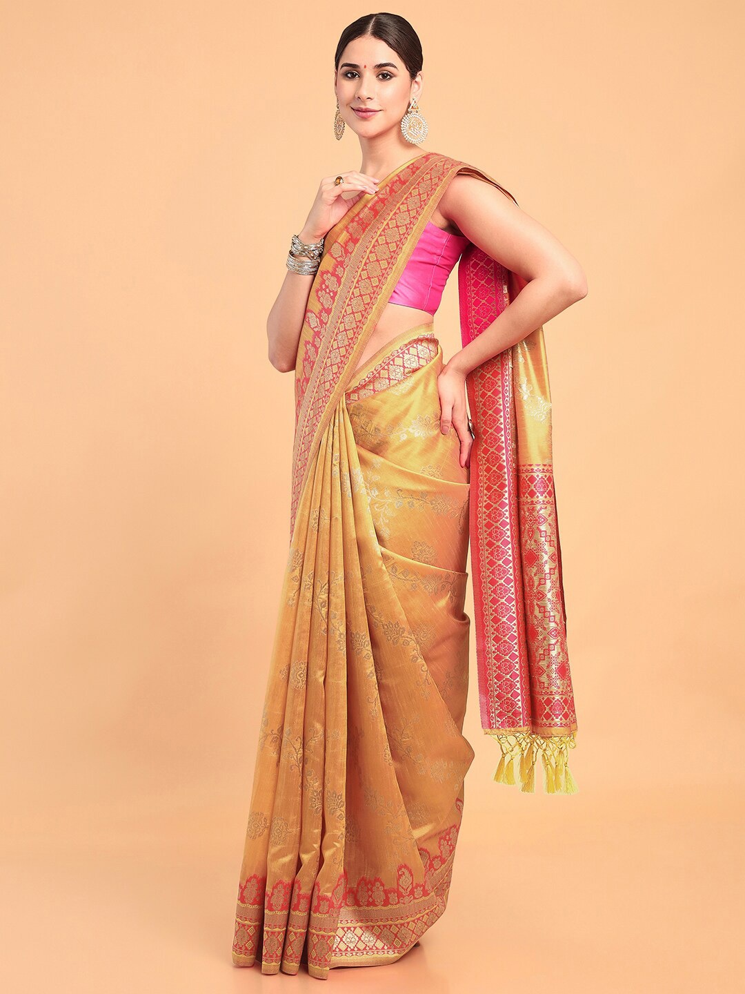 

MIMOSA Woven Design Zari Art Silk Banarasi Saree, Yellow