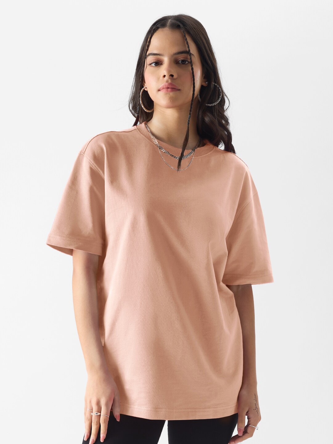 

The Souled Store Drop Shoulder Oversized Pure Cotton T-Shirt, Nude