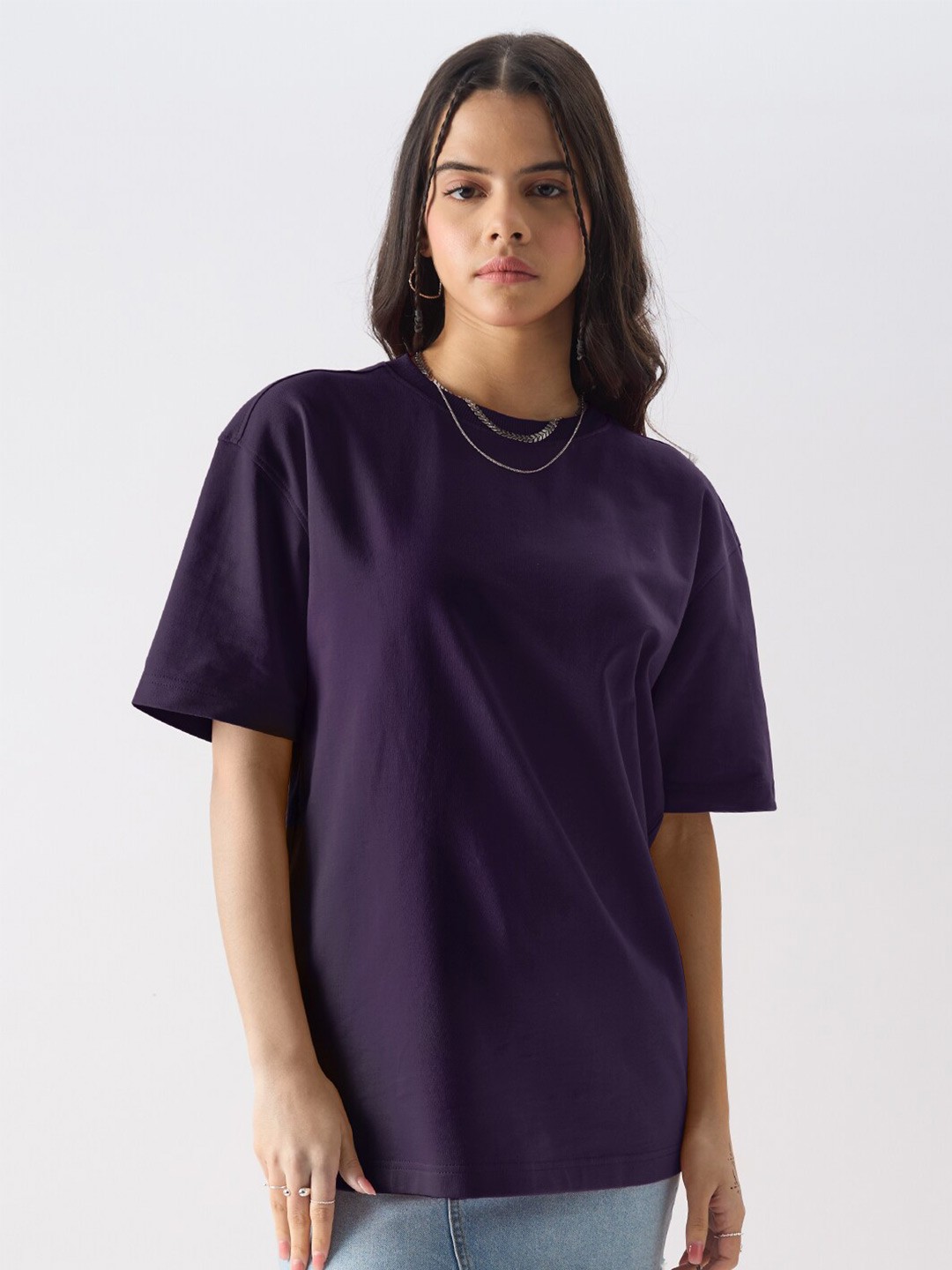

The Souled Store Drop Shoulder Oversized Pure Cotton T-Shirt, Purple