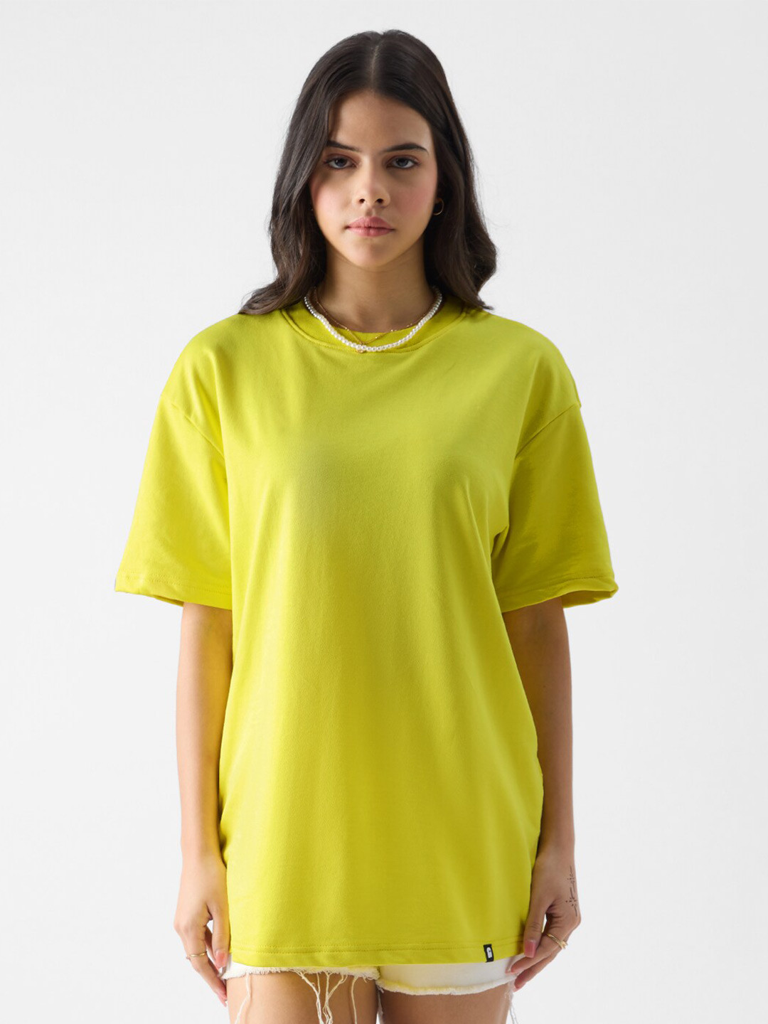 

The Souled Store Yellow Drop Shoulder Sleeves Round Neck Pure Cotton T-shirt