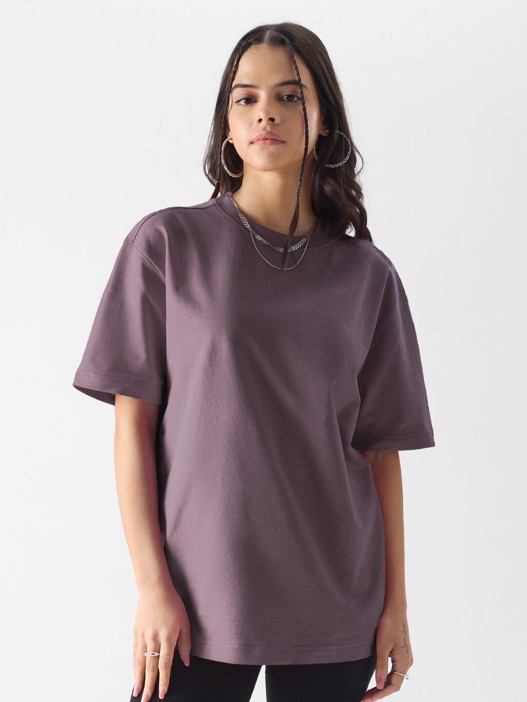 

The Souled Store Drop Shoulder Oversized Pure Cotton T-Shirt, Mauve