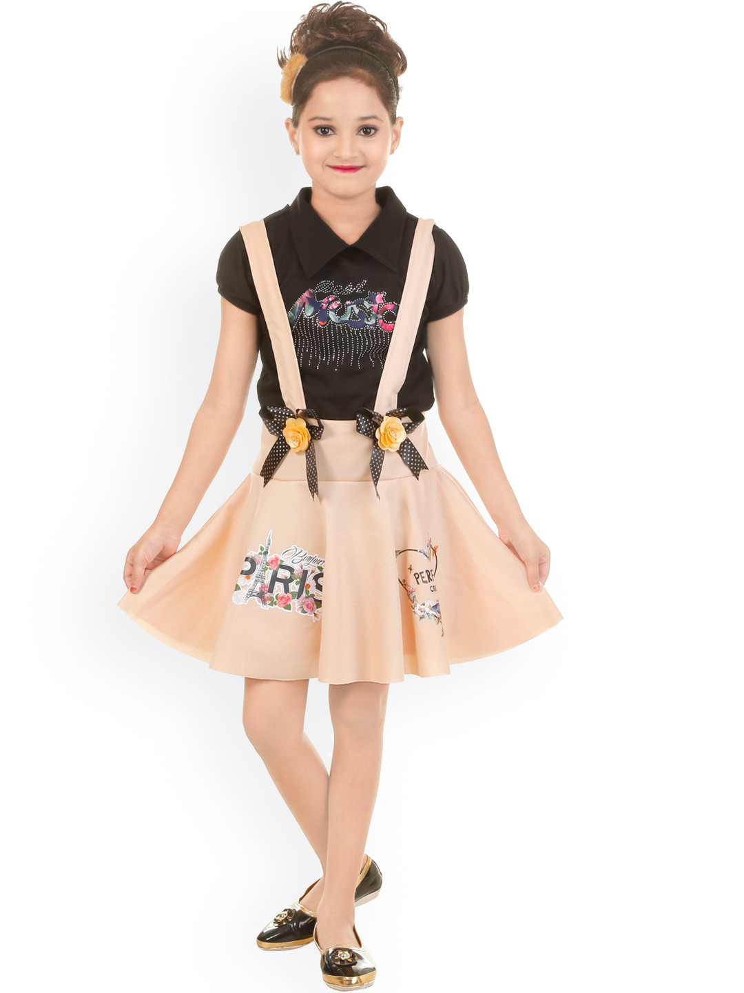 

BAESD Girls Typography Printed Dungaree Dress, Cream